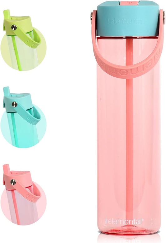 Elemental Splash Water Bottle with Straw - BPA-Free Tritan Plastic Reusable Water Bottle with Strap - Ideal for Travel, Gym and Sports - Leak Proof when Spout is Closed - 26oz - Cotton Candy