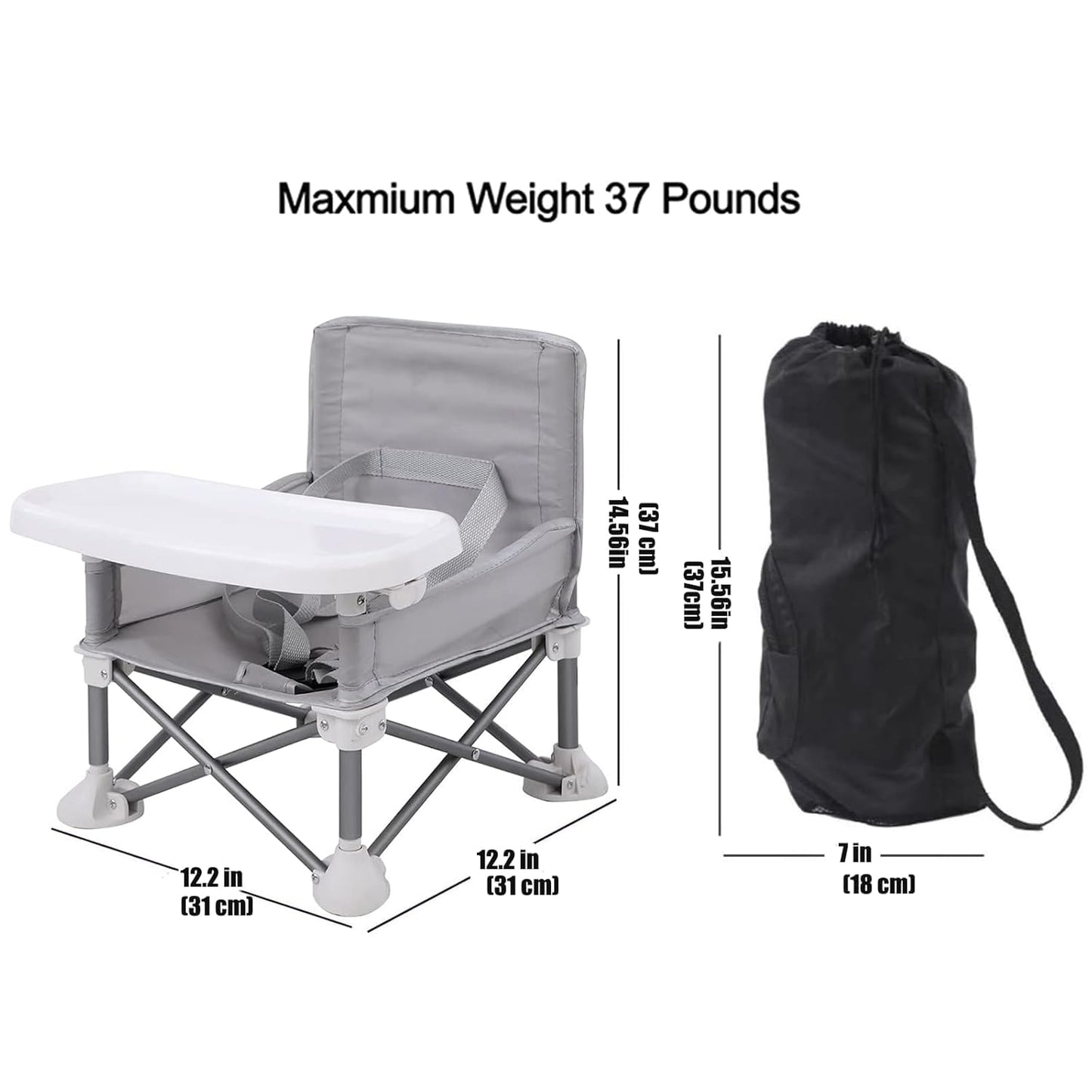 PandaEar Portable Baby Seat Travel| Compact Fold with Straps for Indoor/Outdoor Use| Great for Camping, Beach, Lawn |Toddlers, Kids, Boys, Girls (Grey with Placemat)