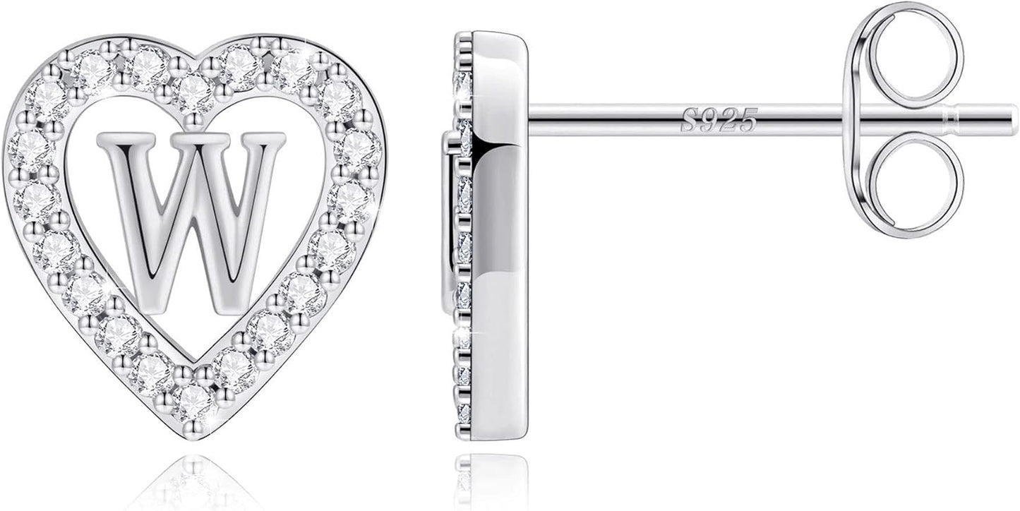 Anoup Christmas Gifts for Grandkids Girls Earrings - S925 Sterling Silver Post CZ Hypoallergenic Stud Heart Initial Earrings for Women Kids Jewelry Stocking Stuffers for Teen Girls Birthday Gifts