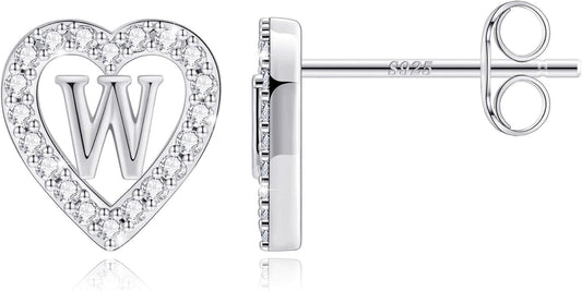 Anoup Christmas Gifts for Grandkids Girls Earrings - S925 Sterling Silver Post CZ Hypoallergenic Stud Heart Initial Earrings for Women Kids Jewelry Stocking Stuffers for Teen Girls Birthday Gifts
