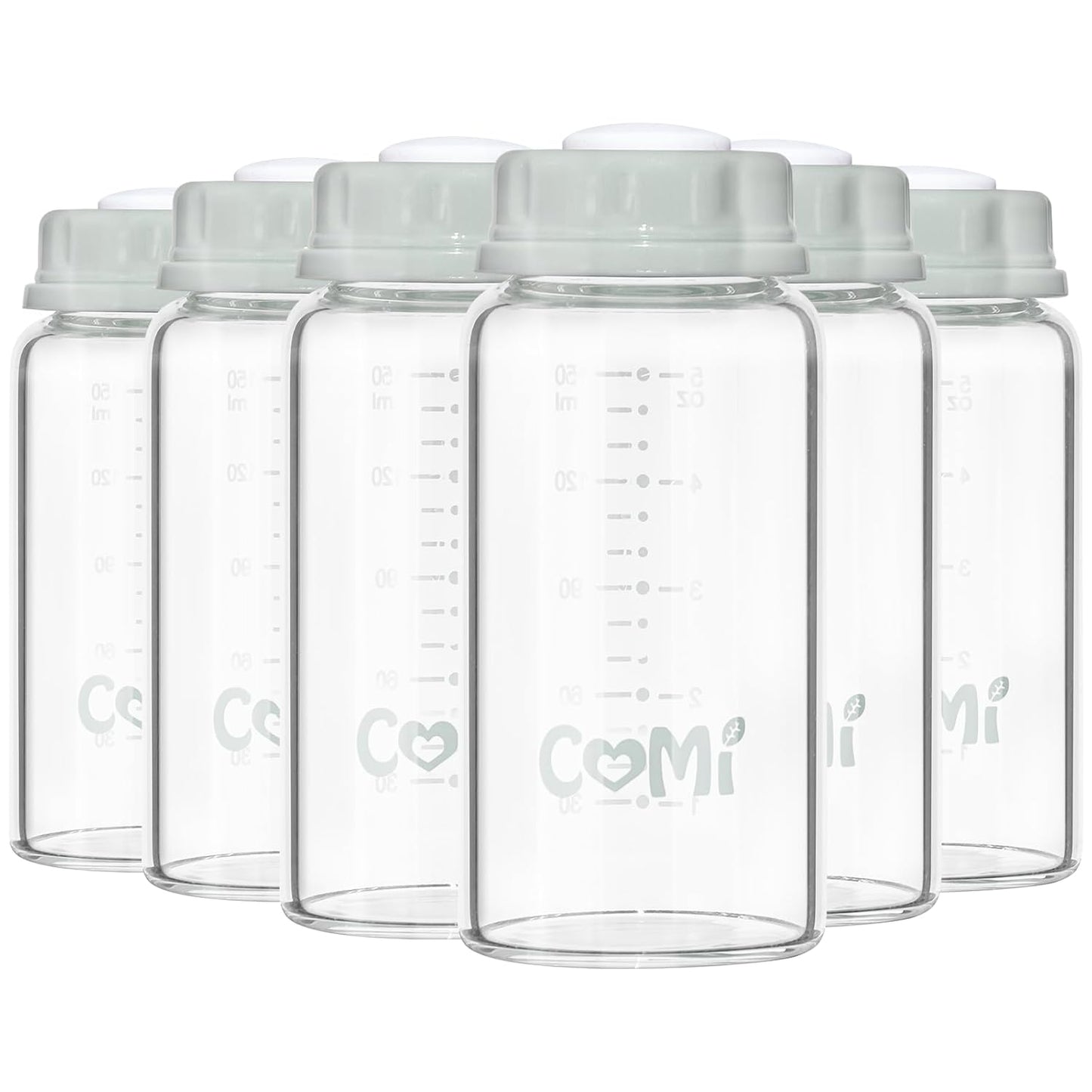 COMI Natural Glass Baby Bottle,Standard Neck Breastmilk Storage Bottle for Fridge,Breast Milk Container,Breast Pump Bottle Compatible with Medela Breast Pump,BPA Free,6PCS (5oz,6 Gray Lids)