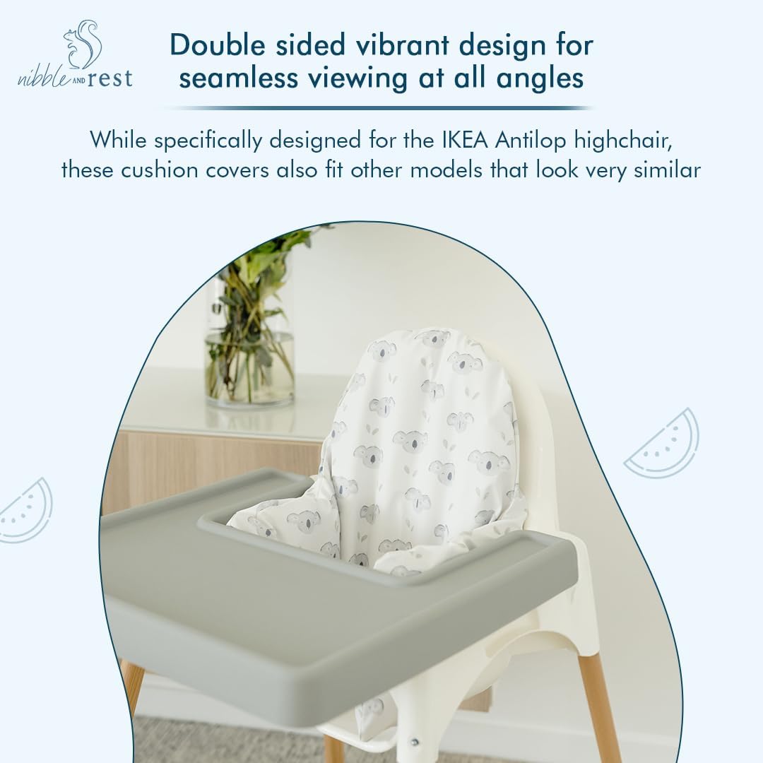 Nibble and Rest Highchair Cushion Cover for Inflatable Cushion, Compatible for IKEA Antilop Highchair, Accessories Stain-Proof and Wipeable Cover (Cushion NOT Included)(Little Koala)