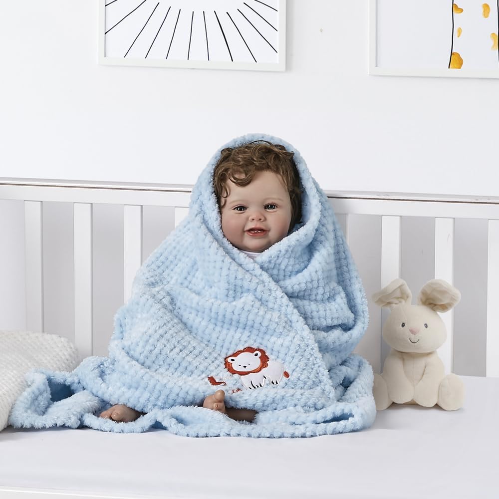 CREVENT 30''X40'' Cute Cozy Fluffy Warm Baby Blanket for Girls Boys Infants Toddlers' Bedding Crib Cot Stroller, Baby Shower Birthday Newborn's Gift Blue - Baby Lion