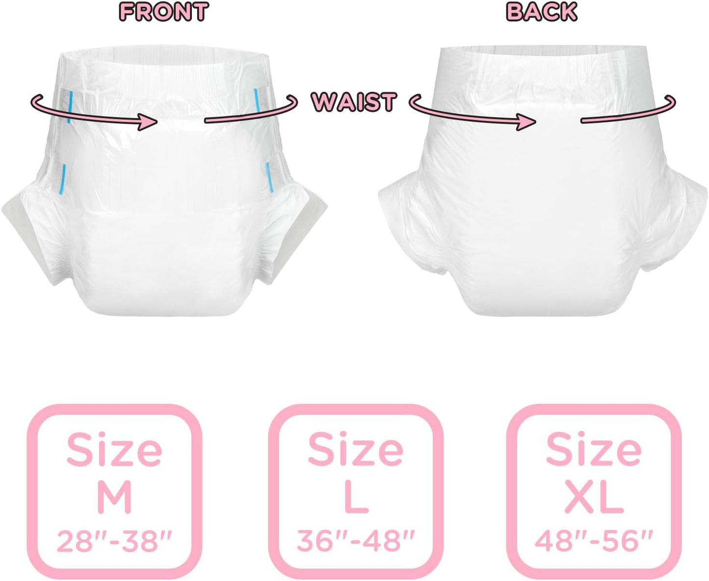 Littleforbig Adjustable Tapes Adult Diaper 2 Pieces - ABDry Ultra Absorbent Diapers White (Large 36"-48")
