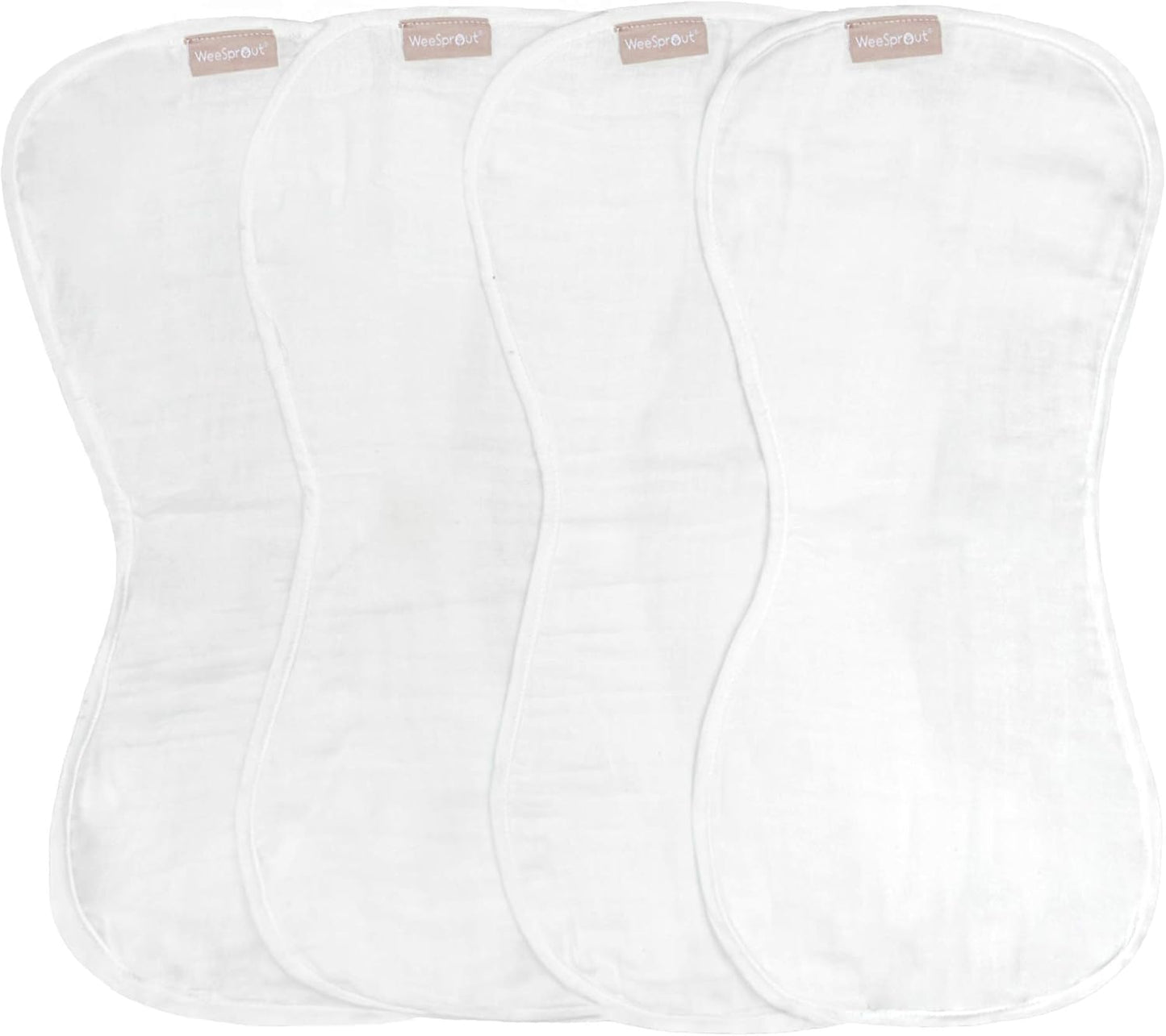 WeeSprout Unisex Organic Towel Cotton Burp Cloths, Set of 4, Four Ultra-Absorbent Layers Keep Clothes Dry, Button Transforms into Baby Bib, Machine Washable & Dryer Safe (White Set, Full)