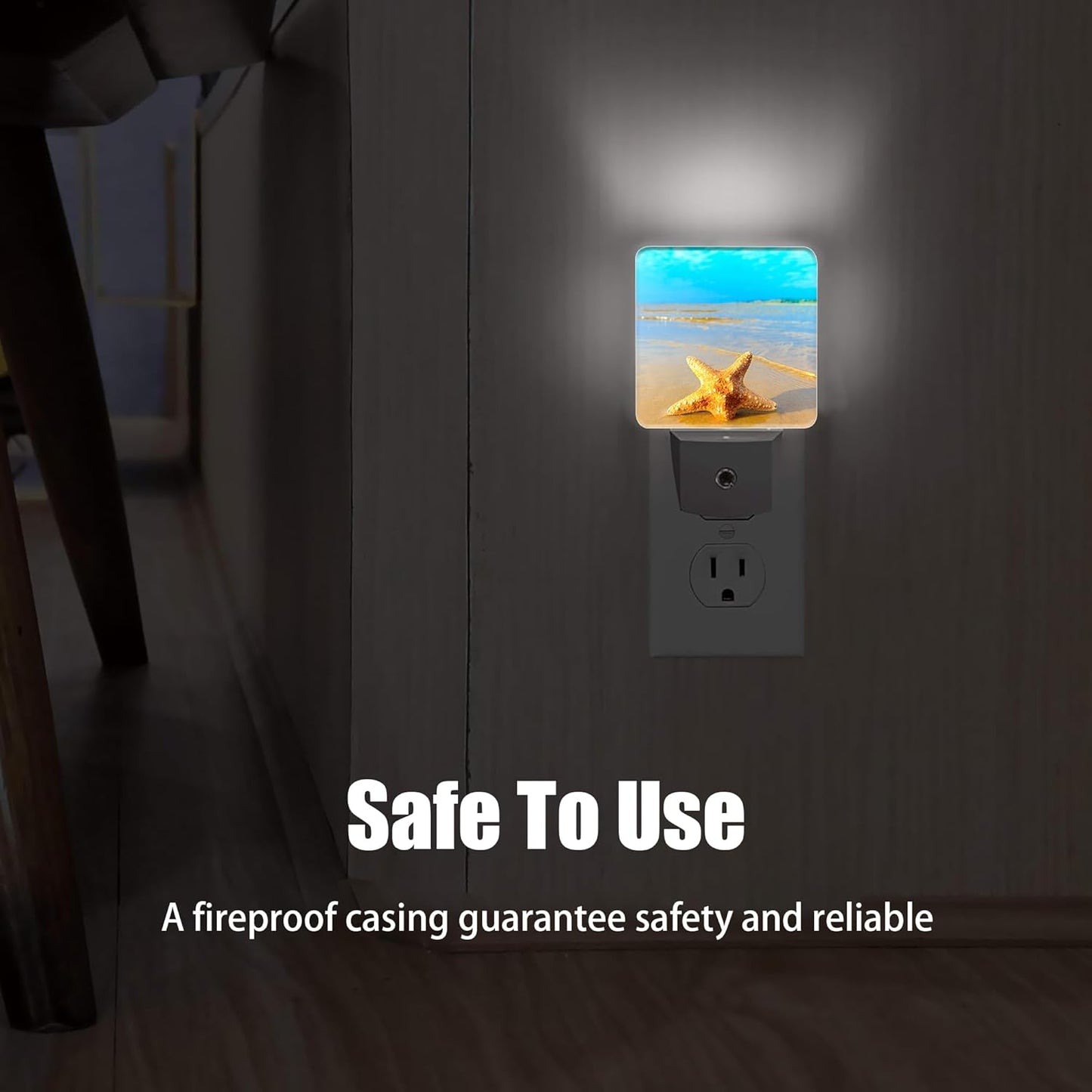 Yellow Starfish on Beach Night Light, Dusk to Dawn Smart Sensor Nightlight for Bedroom Bathroom Kitchen Hallway Stairs Hallway, Plug-in, Energy Efficient Decor Desk Lamp Gifts