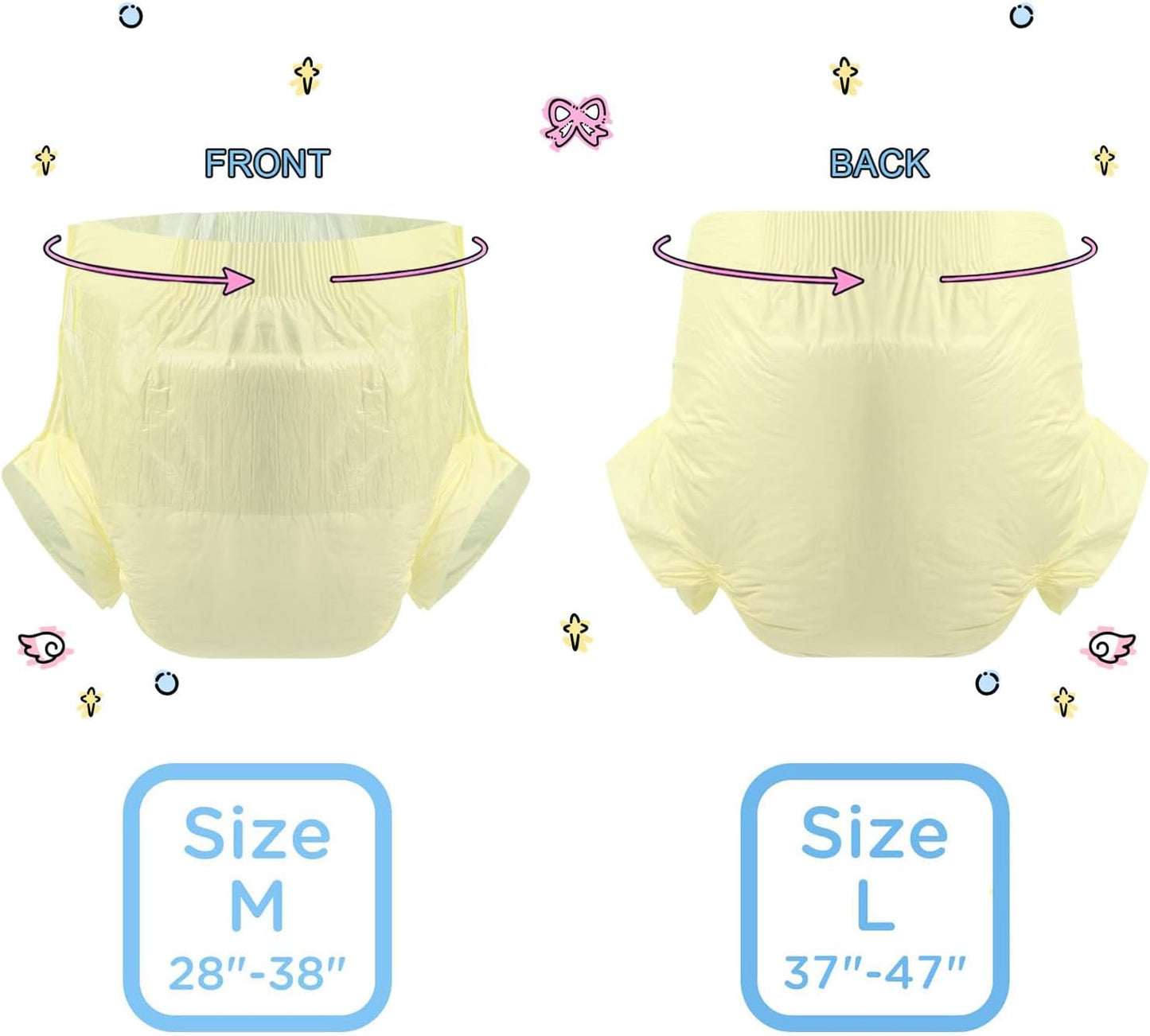 CutiePlusU Disposable Adult Diaper Heavy Absorption Dry Surface Adult Diapers All Night- Yellow 10 Pieces (Medium 28"-38")
