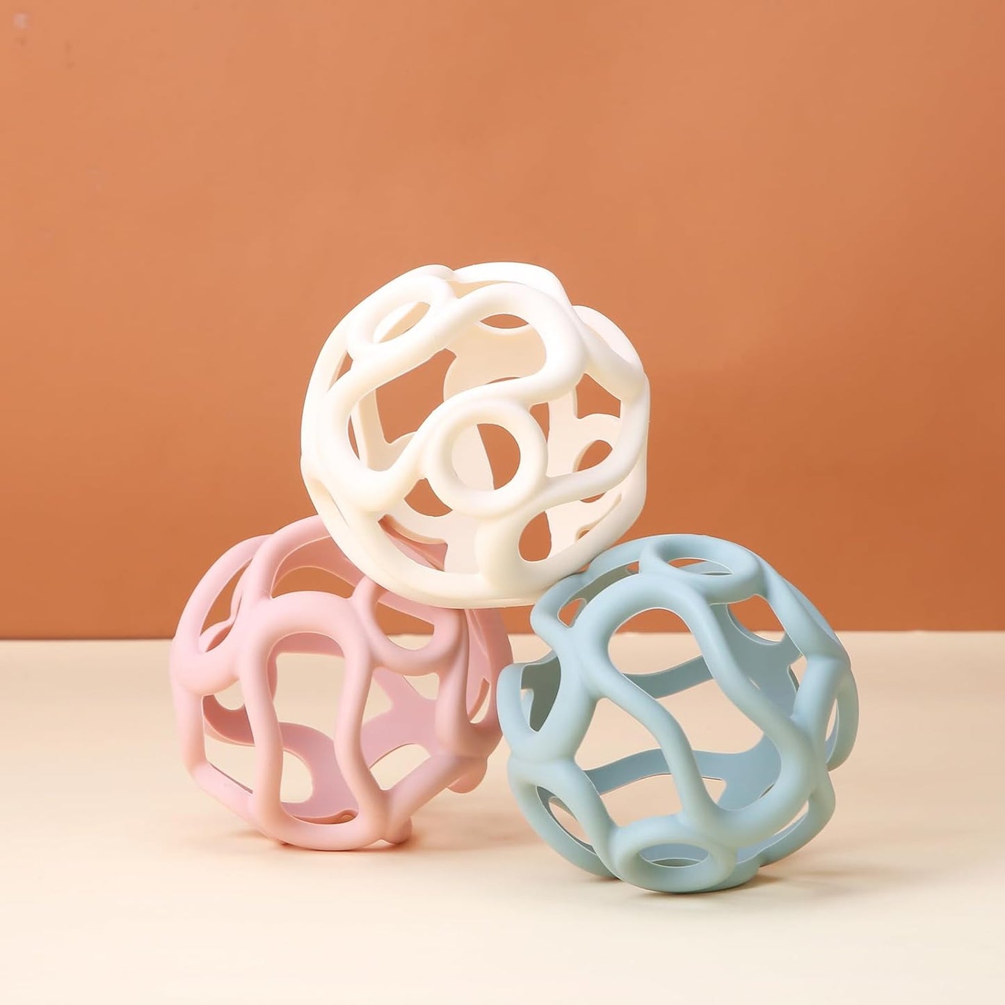 Silicone Teething Ball Toy, Tactile Sensory Ball Toy for Babies, Easy to Hold Design, Stretchy, Squisly, Soft (Milky White)