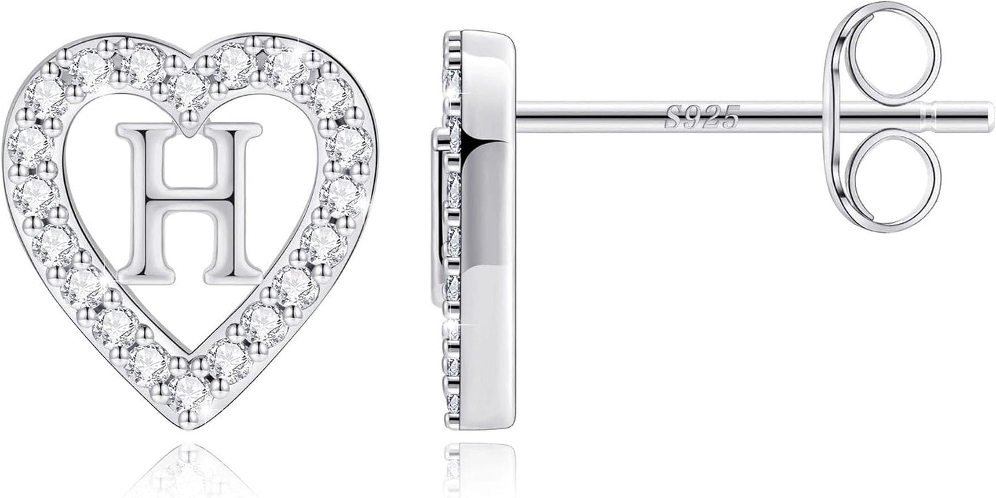 Anoup Christmas Gifts for Grandkids Girls Earrings - S925 Sterling Silver Post CZ Hypoallergenic Stud Heart Initial Earrings for Women Kids Jewelry Stocking Stuffers for Teen Girls Birthday Gifts