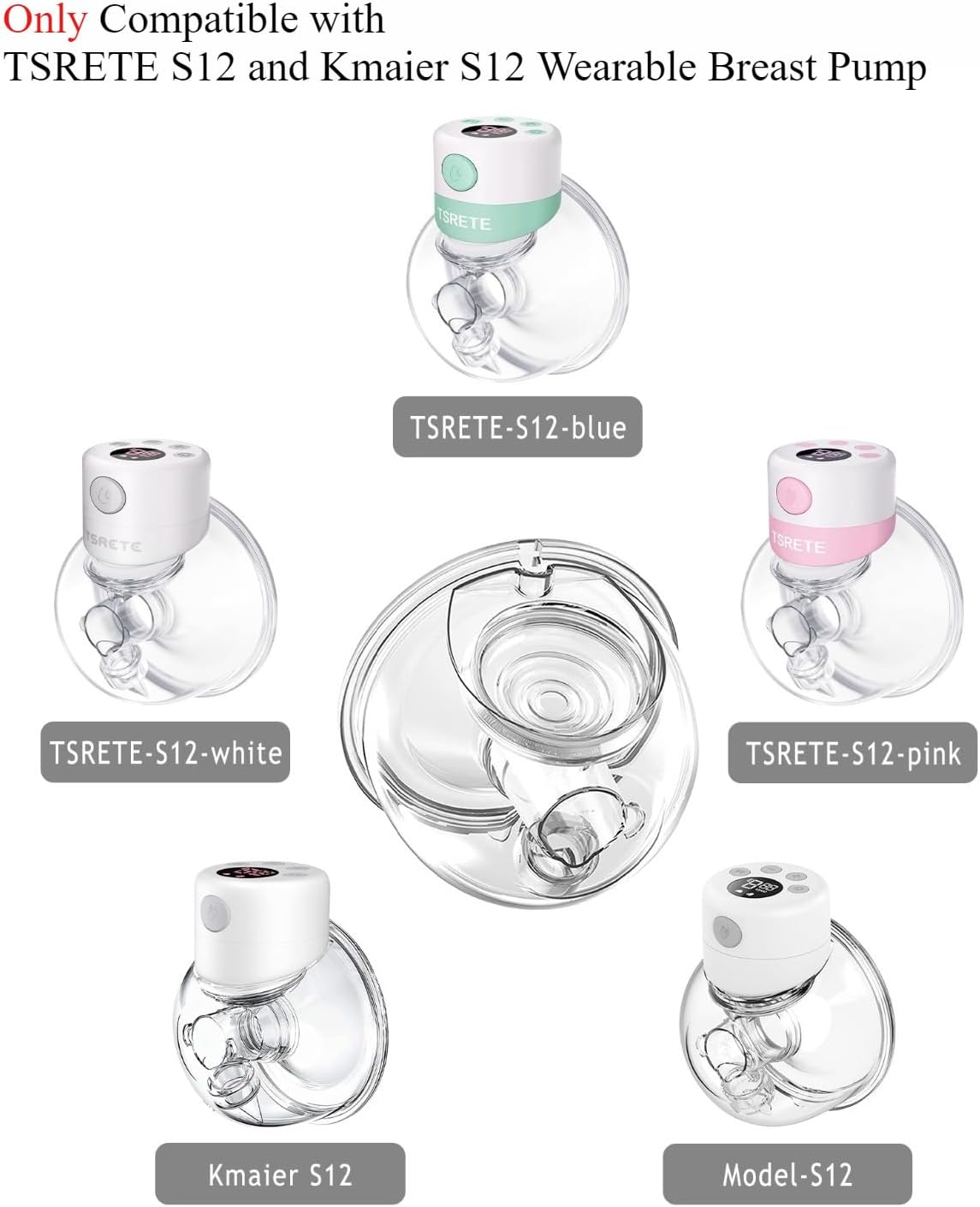 Wearable Breast Pump Replacement Parts, Milk Collector Cup Accessories, Compatible with TSRETE S12 Kmaier S12, Include Duckbill Valve, 24mm Flange, Silicone Diaphragm, Linker