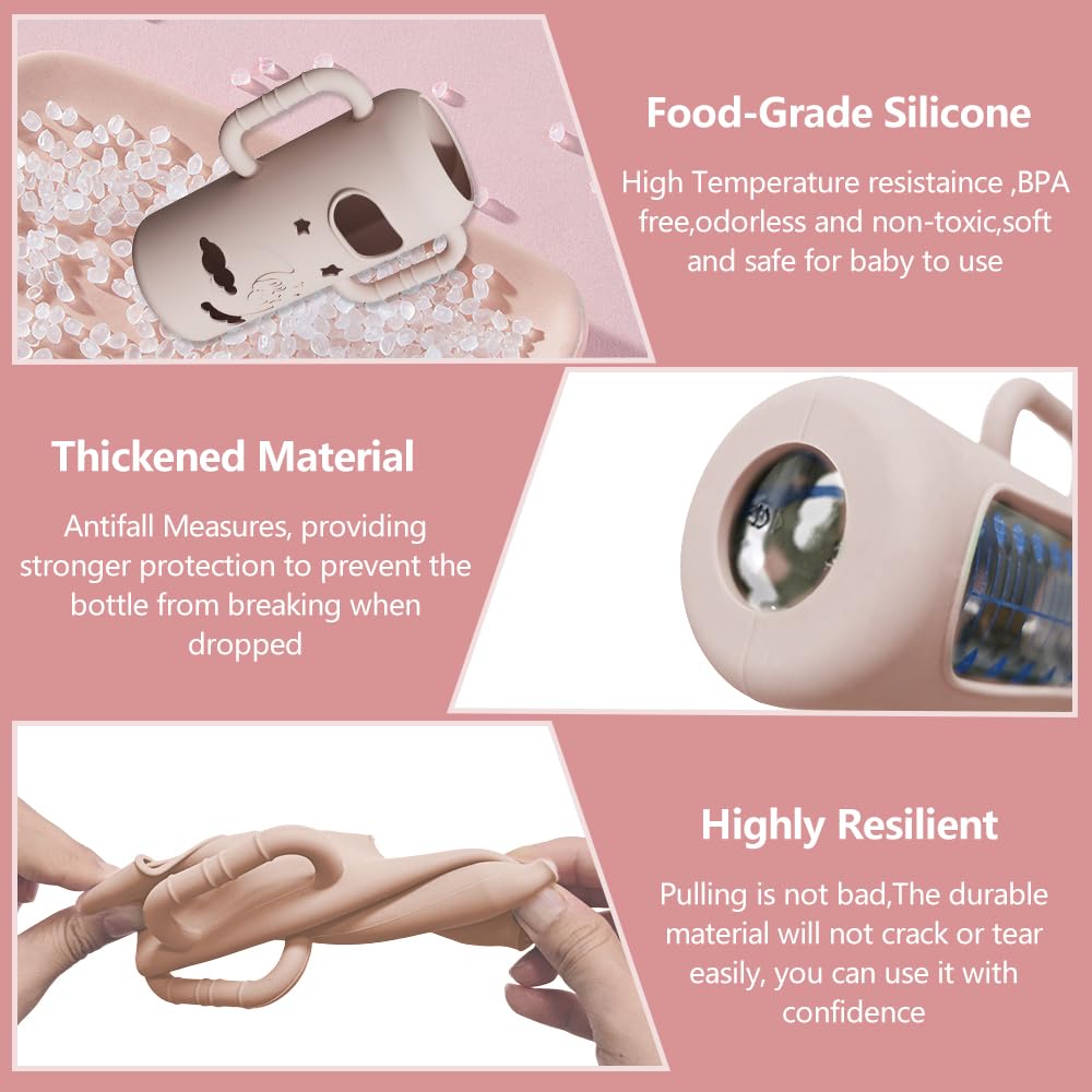 2 Pack Silicone Sleeves for Dr Brown's Glass Bottles, Drop Protection Bottle Sleeves with Handles, Anti Breakage Baby Bottle Protector Compatible with Dr. Brown's Newborn Glass Bottles,8 oz