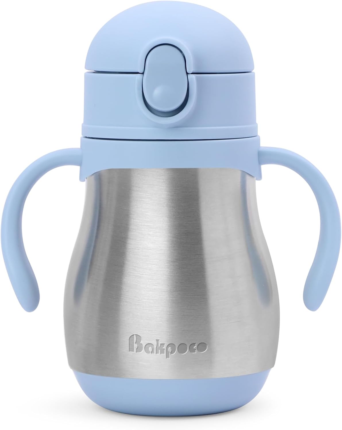 Stainless Steel Straw Sippy Cup for Toddlers 1-3 Years Old, Insulated Toddler Water Bottle Baby Training Tumbler with Handles, 8oz Kids Straw Cups for Travel, Daycare & At Home, Blue
