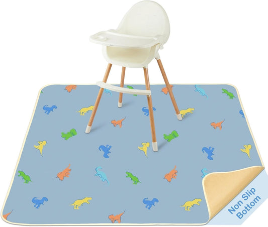Splat Mat for Under High Chair 42 x 42 Inch Waterproof Baby Splash Mat with Non Slip Bottom Reusable Portable Highchair Mat for Floor Food Catcher for High Chair, Blue Dinosaur