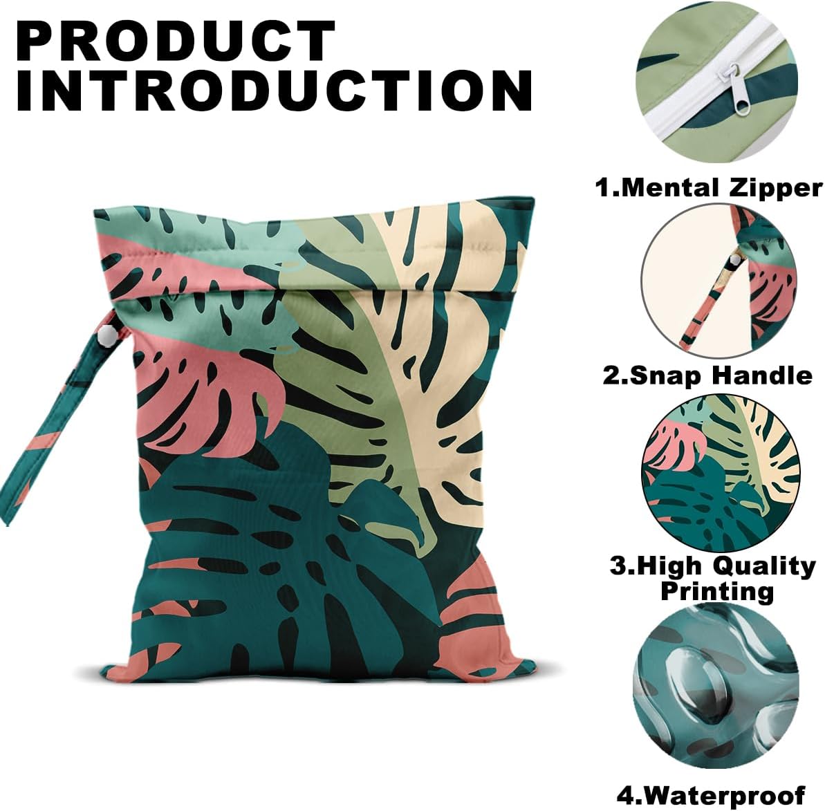 Palm Leaves Wet Bag 12x10 Inch, Green Summer Waterproof Travel Laundry Bags, Washable Reusable Wet Dry Bag for Swimsuit Beach Diapers Dirty Yoga Gym Clothes, Plant Gifts for Women Friend