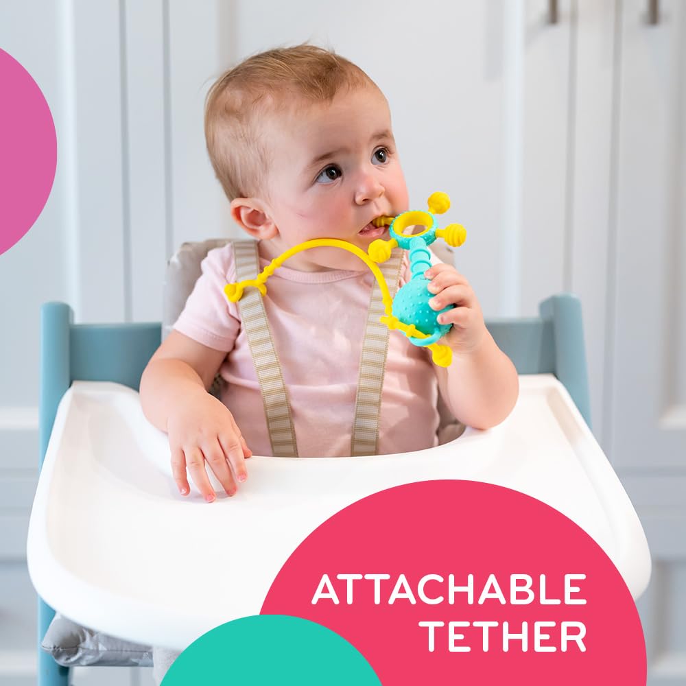 Mobi Gumlii Sensory Teether Toy - Rattle Baby Teething Toy, Food Grade Silicone Newborn Baby Sensory Teether, BPA and Phthalate Free - for 0-6 Months Newborns
