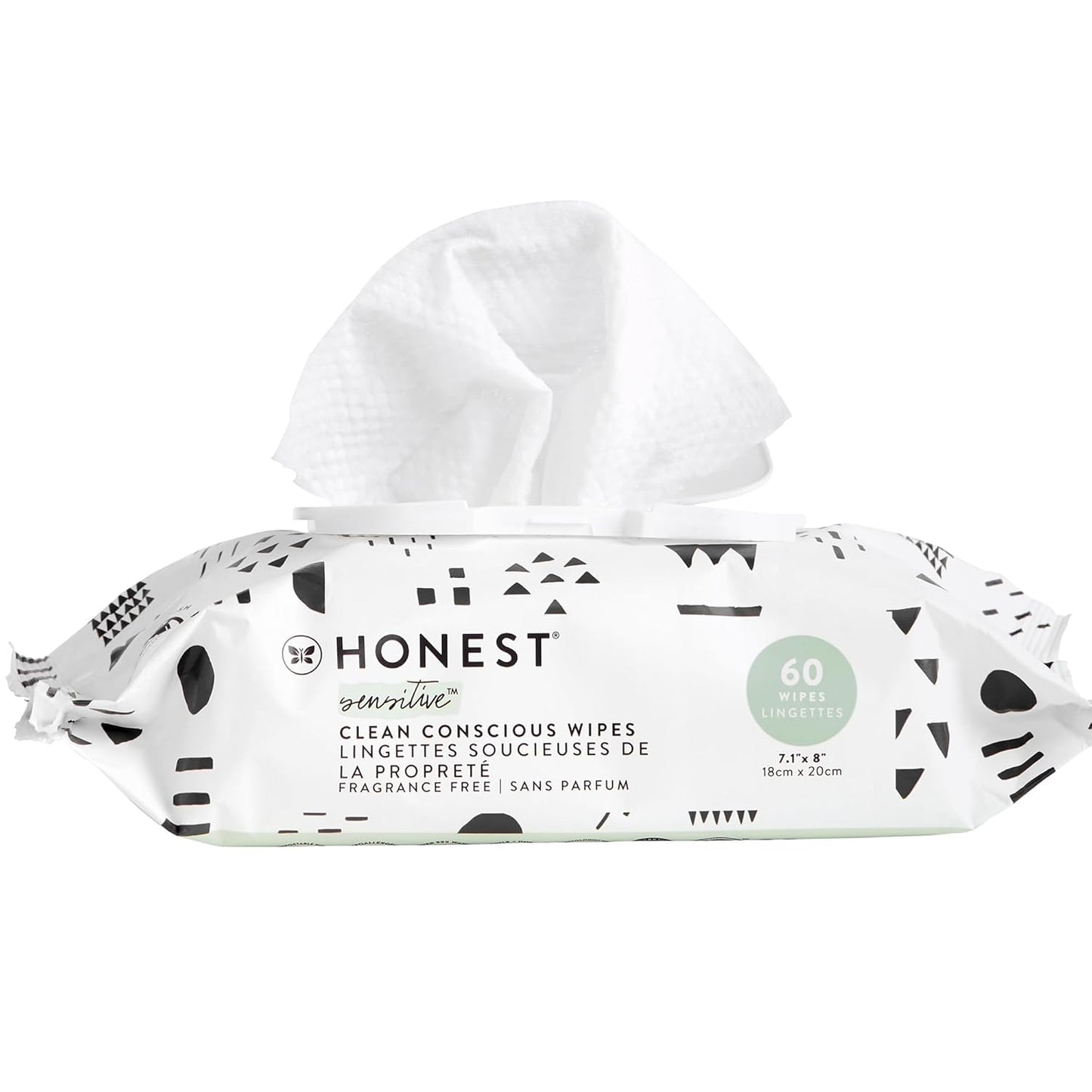 The Honest Company Clean Conscious Multi-Use Wipes Hypoallergenic and Unscented for Sensitive Baby Skin Over 99% Water Compostable Plant Based Baby Wipes Pattern Play 60 Count
