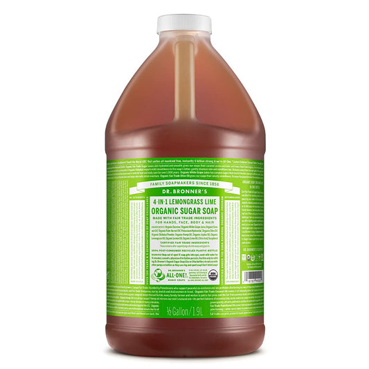 Dr. Bronner's - Organic Sugar Soap (Lemongrass, 64 Ounce) - Made with Organic Oils, Sugar and Shikakai Powder, 4-in-1 Use: Hands, Body, Face and Hair