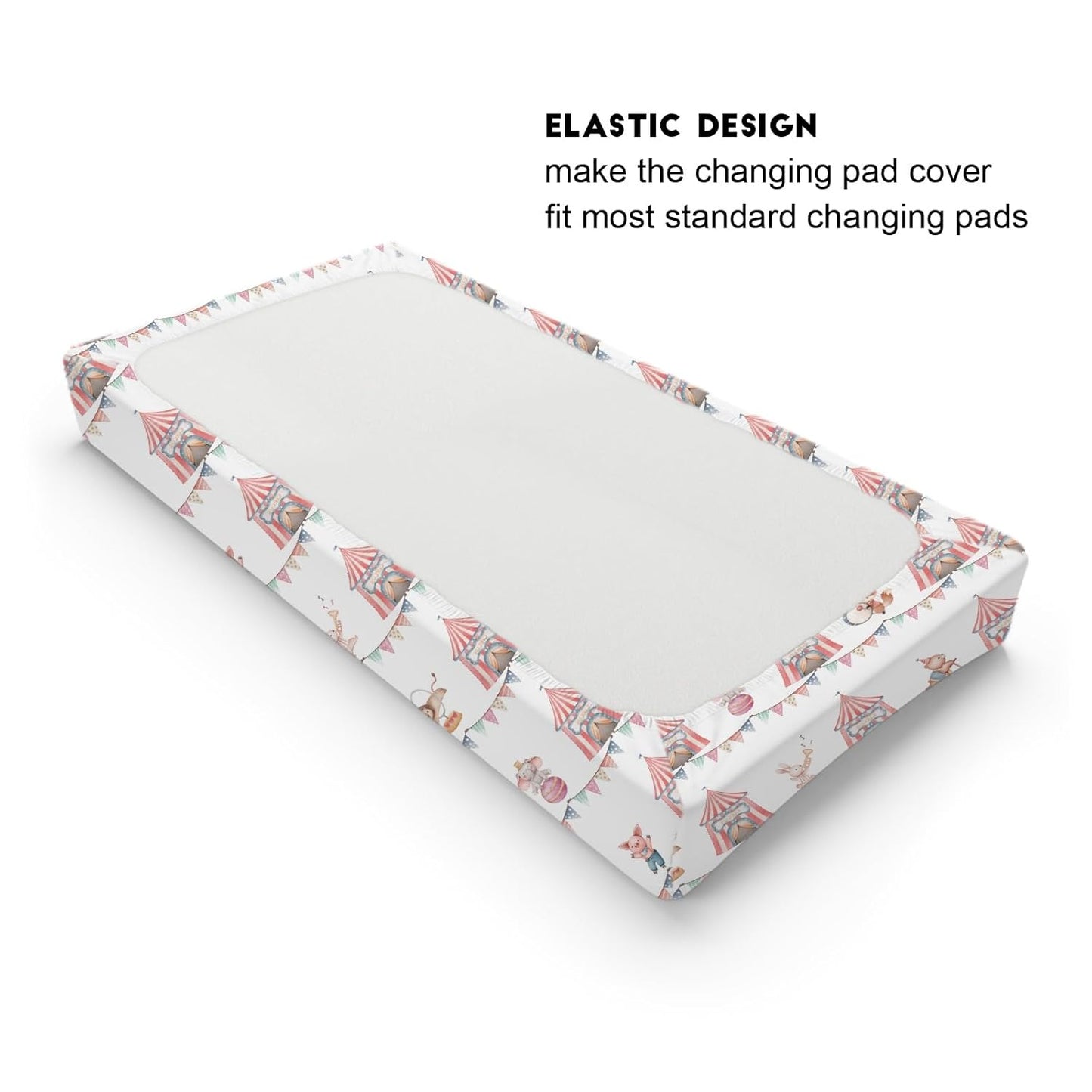 Watercolor Circus Animals Changing Pad Cover Cartoon Bear Lion Fox Bunny Elephant Pig Baby Diaper Change Table Sheets for Boy Girl Soft Stretchy Snug Fitted Changing Table Pad Mats 32''x16''