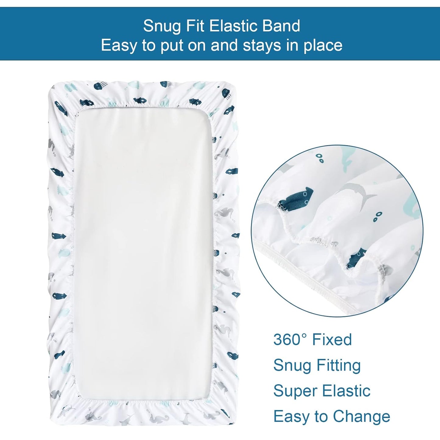 Changing Pad Cover for Boys Girls 2 Pack, Comfy & Breathable Changing Table Cover for 32''x16" Changing Table Pads, Diaper Changing Pad Cover, Aqua