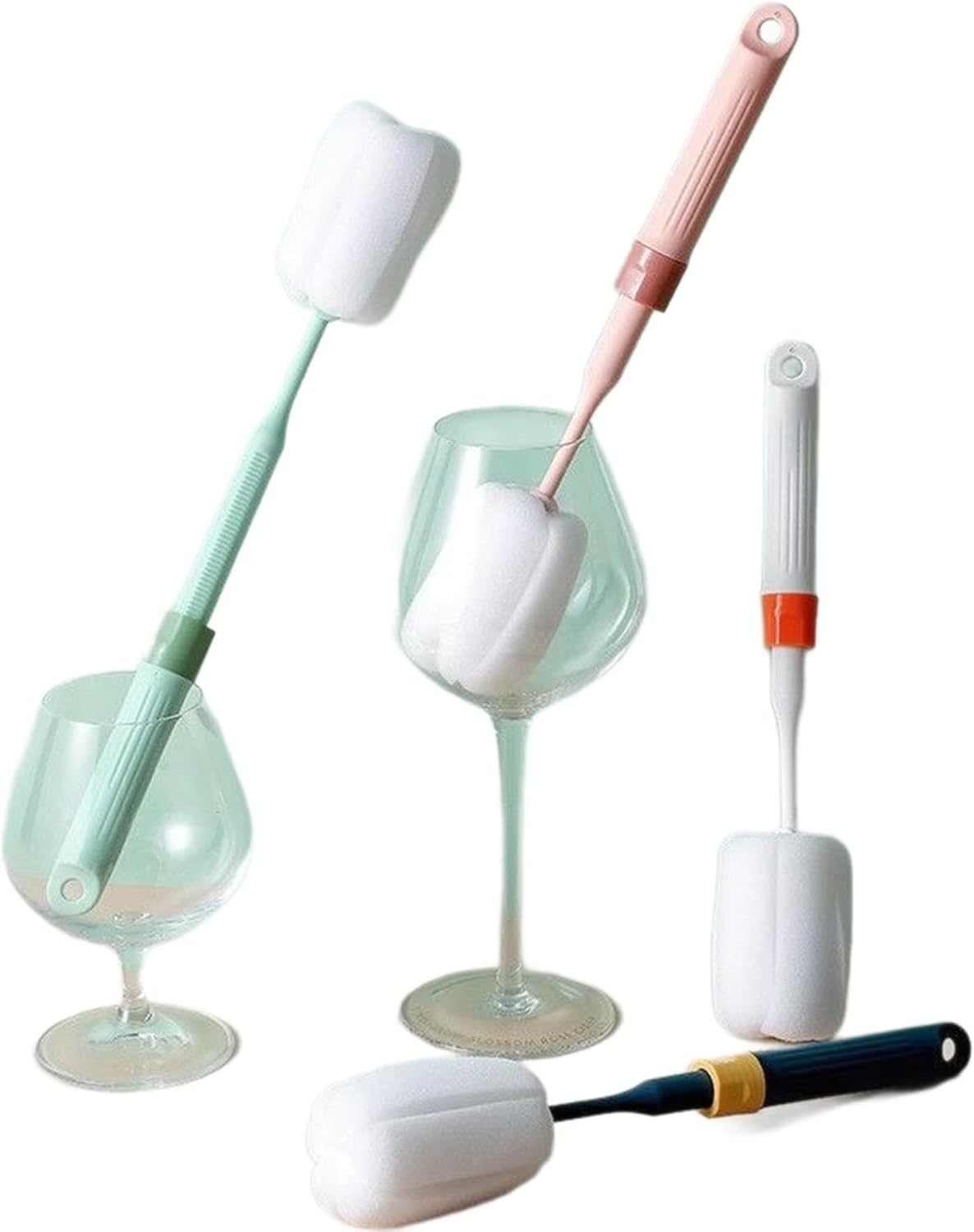 Dishwashing Foam Sponges Brush Telescopic Long Handle Scrubbing Brushes Clean Dishes, Sinks ，Cookware，Coffee Glasses Pot Milk Cup Mugs Wine Bottle (4pcs)