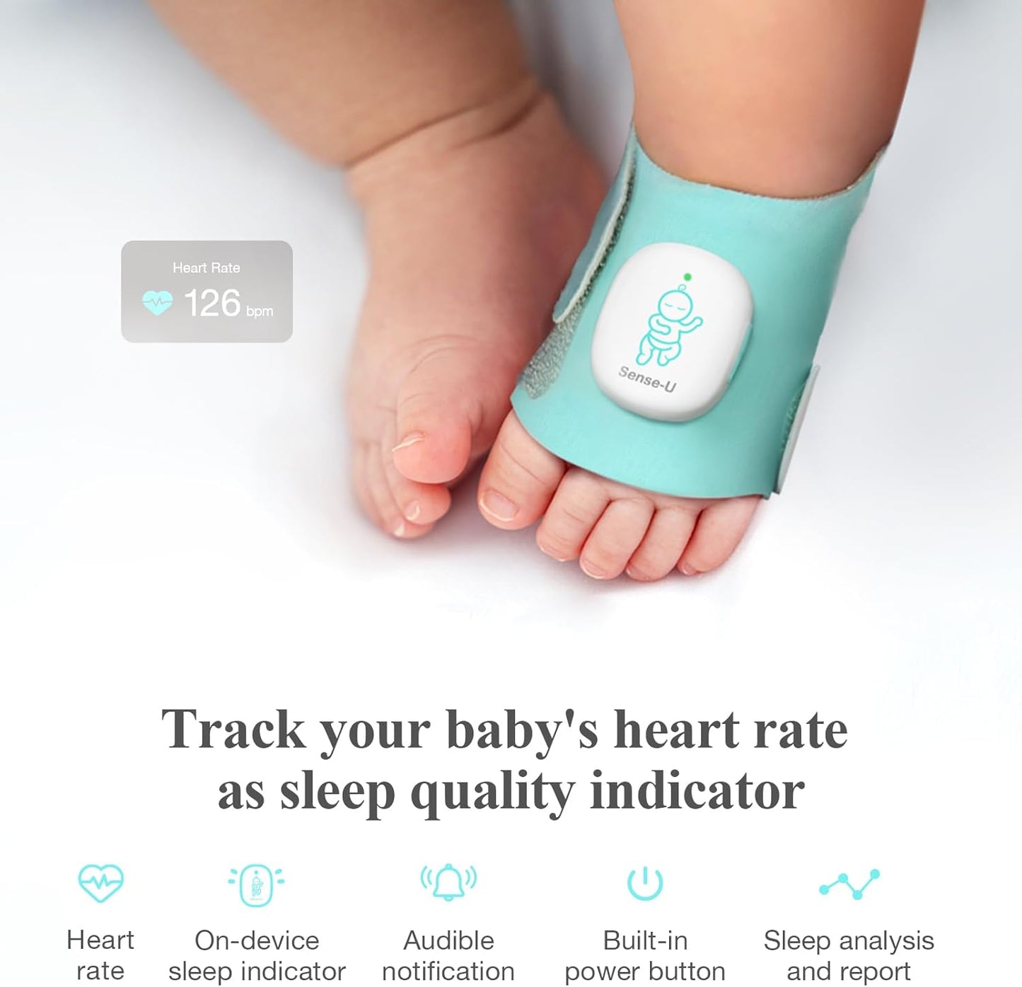 Sense-U Smart Sock Shoe Baby Monitor - Track Baby’s Heart Rate, Movement and Sleep, Infant Foot Monitor for Peace of Mind