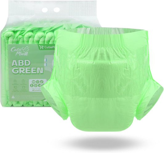 CutiePlusU Disposable Adult Diaper Heavy Absorption Dry Surface Adult Diapers All Night- Green 10 Pieces (Medium 28"-38")