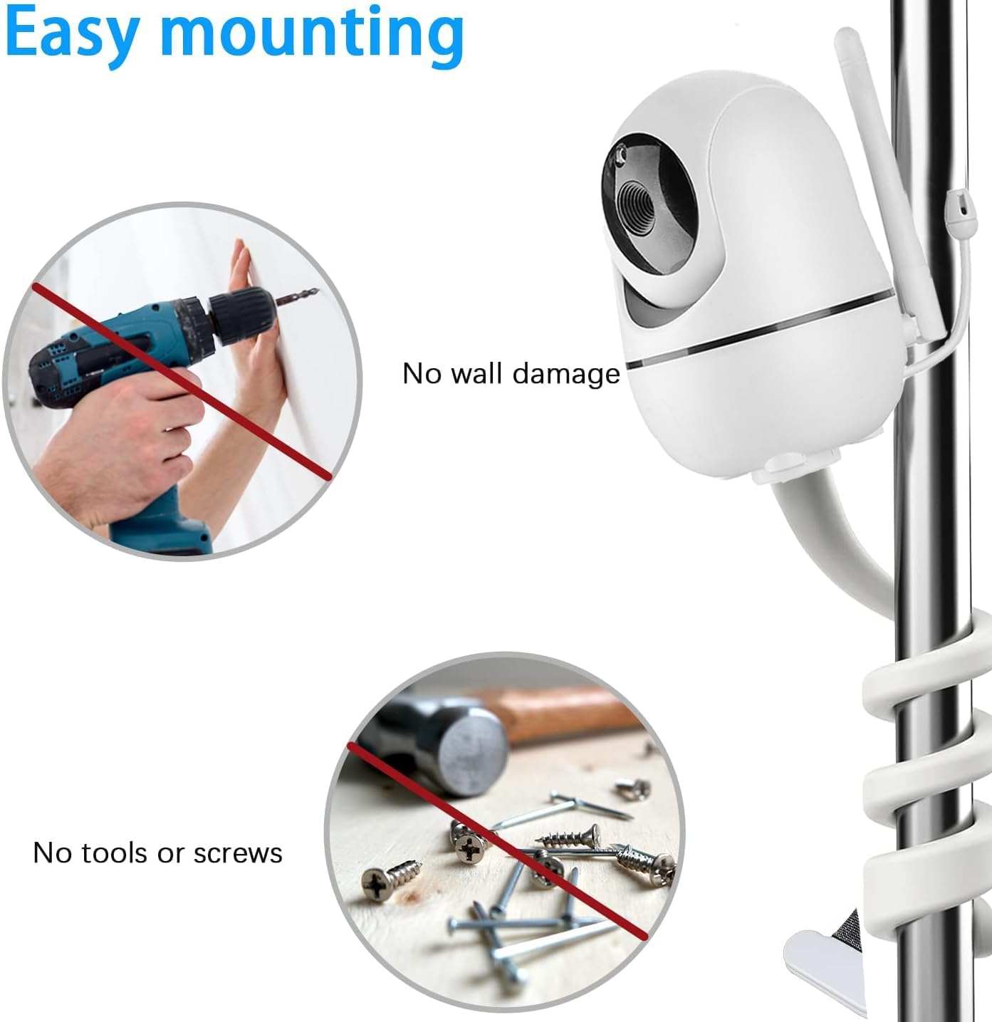 Baby Monitor Flexible Mount for HelloBaby HB65/HB6550/HB6558/HB66/ANMEATE SM935E/SM650|,No Tools, No Wall Damage, Portable with 360° Angle Adjustment (Twist)