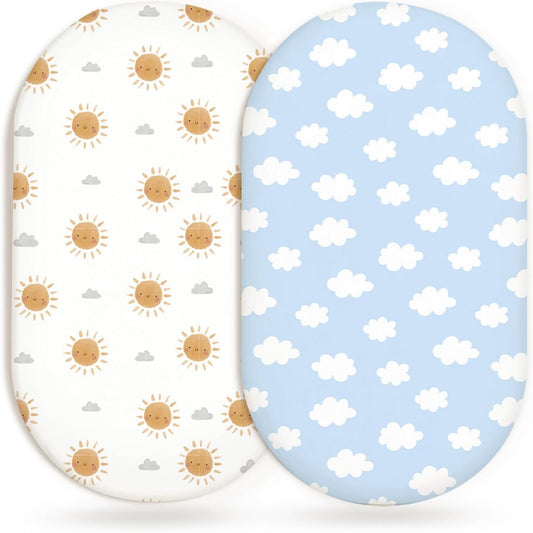 Bassinet Sheets for Baby Girls Boys 2 Pack, Fitted Baby Mattress Sheet for Rectangle, Oval, Hourglass Bassinet Mattress, Breathable Cozy & Universal Fit (Sunny Morning)