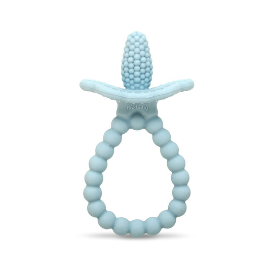 RaZbaby RaZberry Plus Baby Teether – Easy-to-Hold Toy for Front & Back Teething Relief, BerryBumps Texture for Sensory Development, Soothes Sore Gums, BPA-Free, Great Gift for Babies 3M+ – Blue