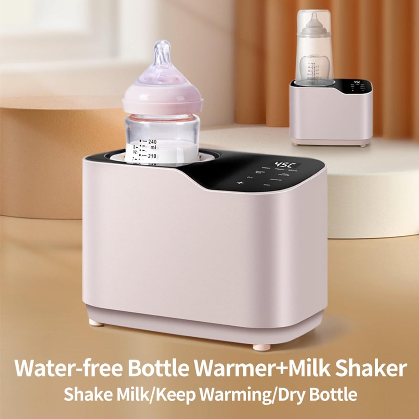 Waterless Bottle Warmer with Shake Function, Safer for Baby, Wash Free, Surrounding Hot Air Heating Breastmilk Evenly to Ideal Temp Baby Bottle Warmer for Safe Heating Milk Warmer