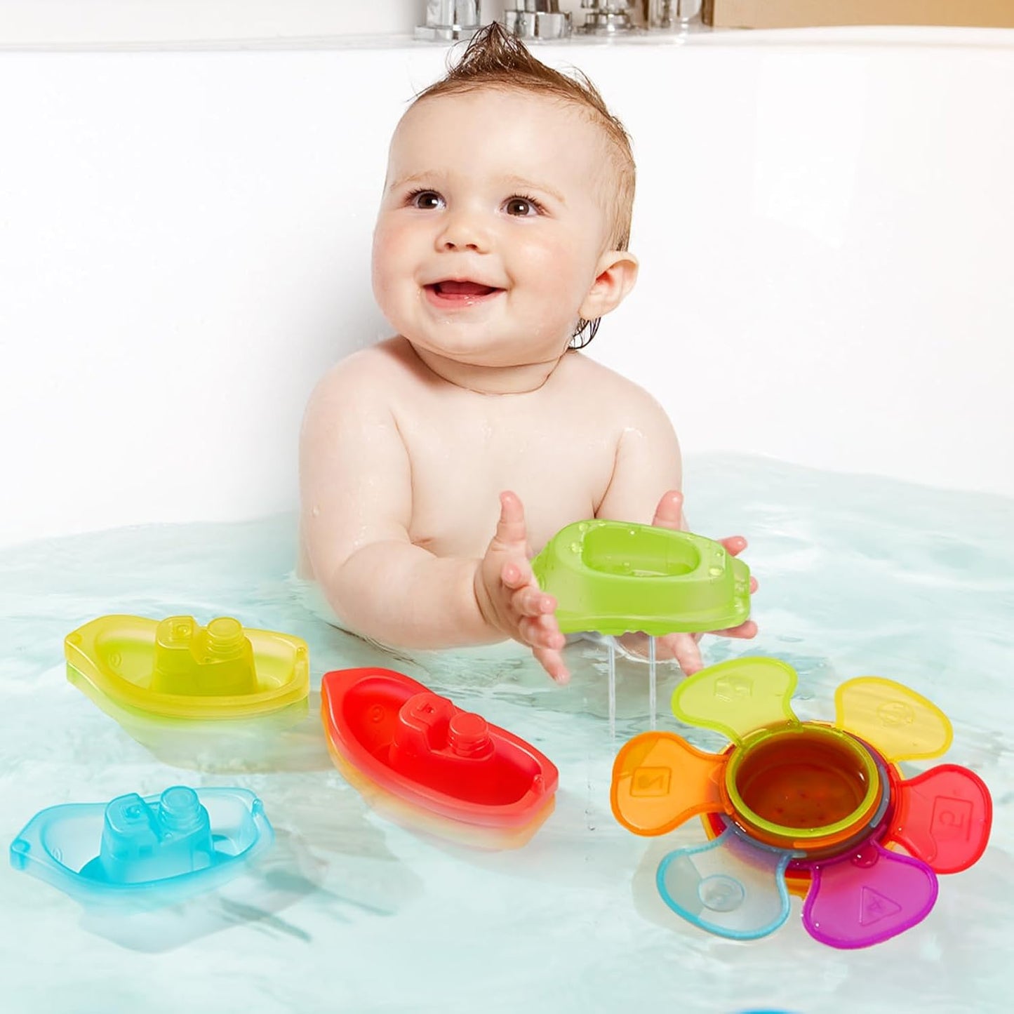 Baby Bath Toys for Kids Ages 1-3, 11PCS Mold Free Bath Toys for Toddlers with Floating Boats and Spoons, Baby & Toddler Bathtub Water Table Pool Sand Play Toys for Christmas Stocking Stuffers