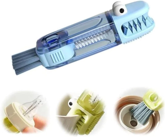 3 in 1 Cup Lid Cleaning Brush, 2025 New Cup Lid Cleaner with Brush, Multifunctional Portable Crevice Cleaning Brush Set for Baby Bottle Gap Tight Spaces, Home Kitchen Cleaning Tools (A-Blue)