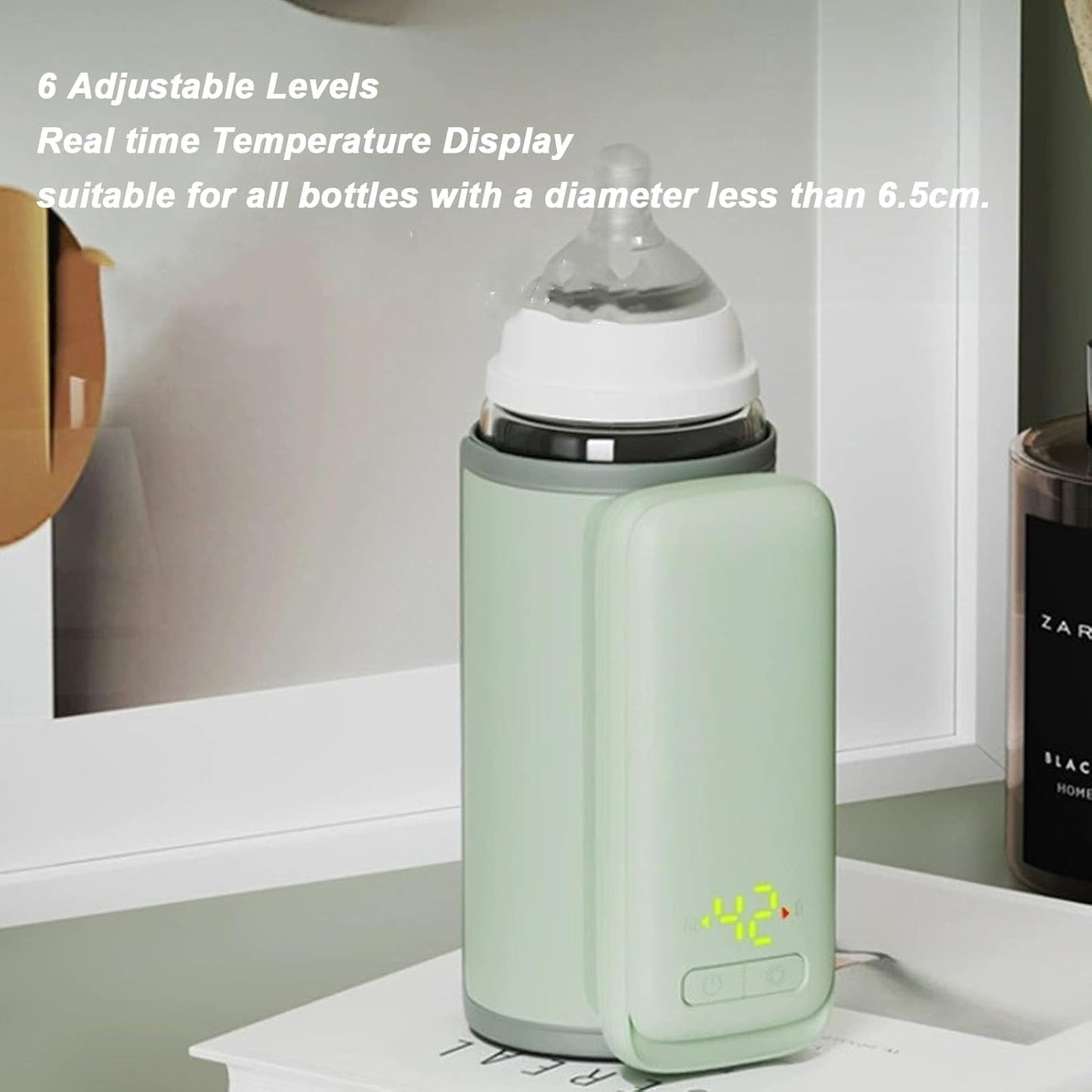 Portable Travel Baby Bottle Warmer, Fast Heating Speed with Battery with Large Capacity, Automatic Setting, Insulation, for Outdoors, USB Load