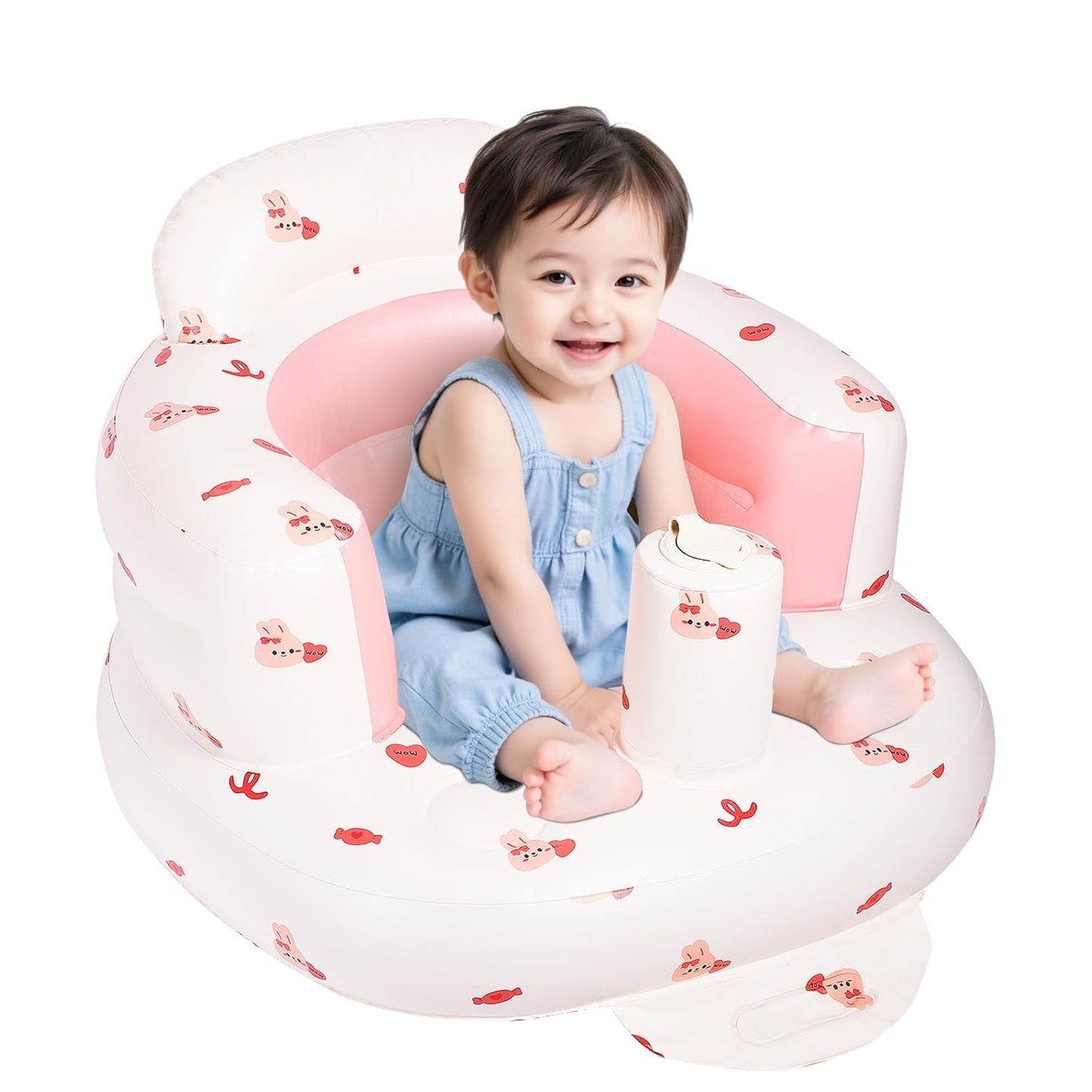 Baby Camping Chair, Inflatable Seat for Babies 3-36 Months, Baby Sit Up Chair with Built in Pump - Pink Bunny