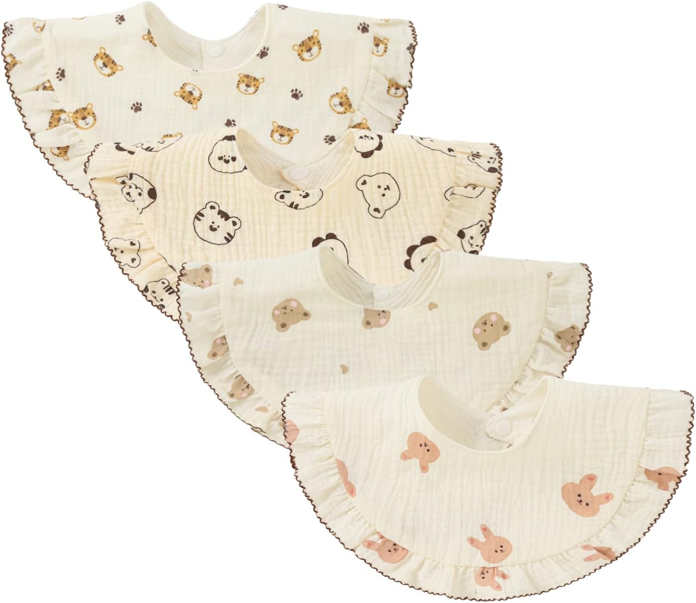 Nishine 4 pcs Unisex Baby Muslin Bandana Drool Bibs 360 Degree Rotatable Cotton Teething Feeding Drooling Bibs for Boy Girl