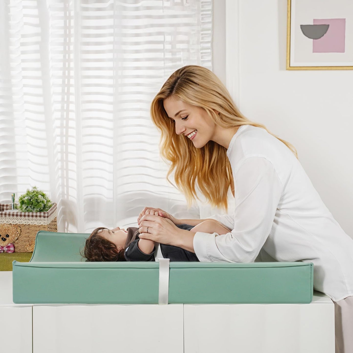 Vegan Leather Changing Pad Cover with Zipper - 31"X 16" - Waterproof Wipeable, Extra Thick & Portable & Non-Slip Diaper Mat - Fits Standard Changing Tables (Green)