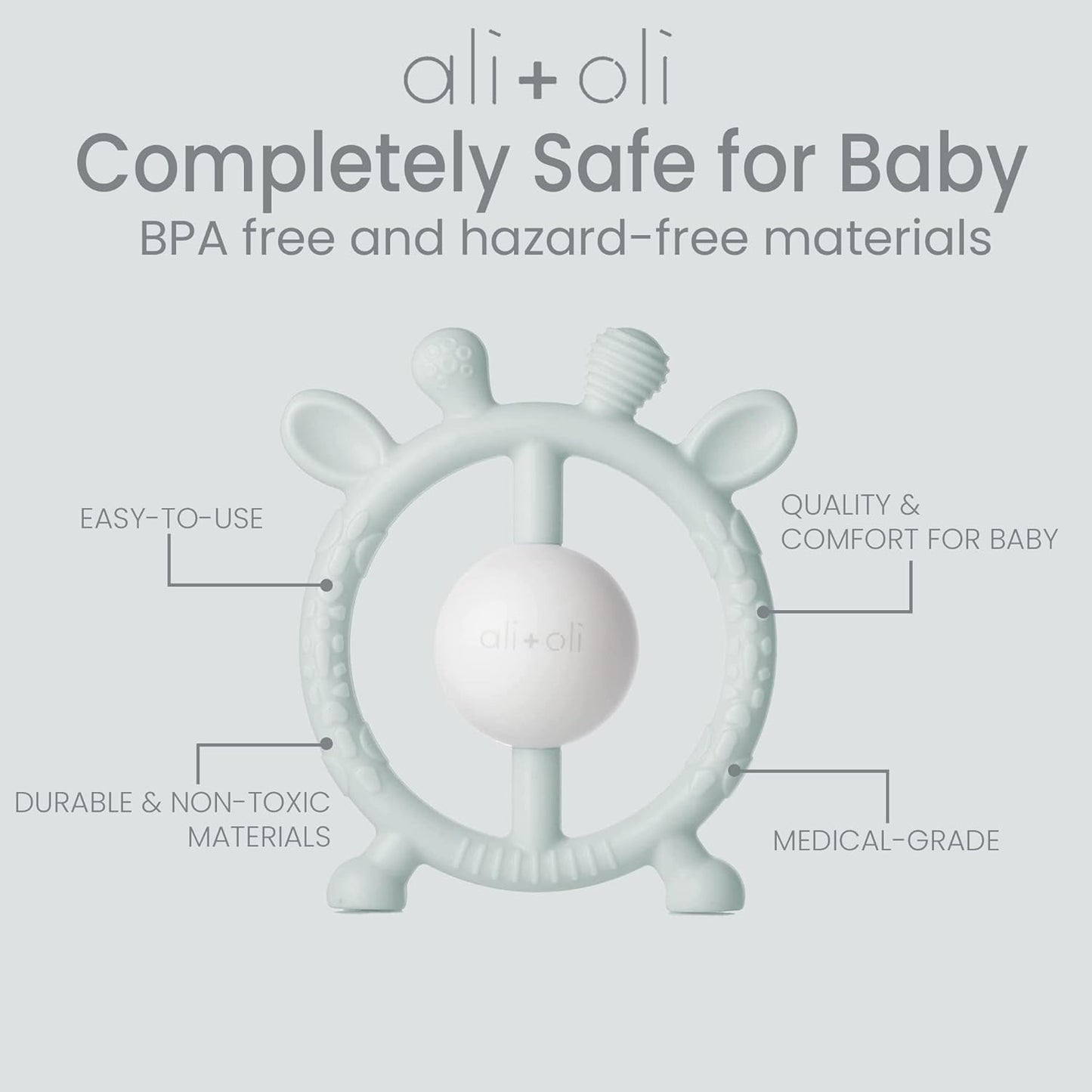 Ali+Oli Baby Teether & Rattle (Taupe Giraffe) Baby Teething Relief, Silicone Teethers for Babies 3+ Months, Baby Teething Toys w/Multi-Textured Surface, BPA Free & Freezable Teethers for Babies