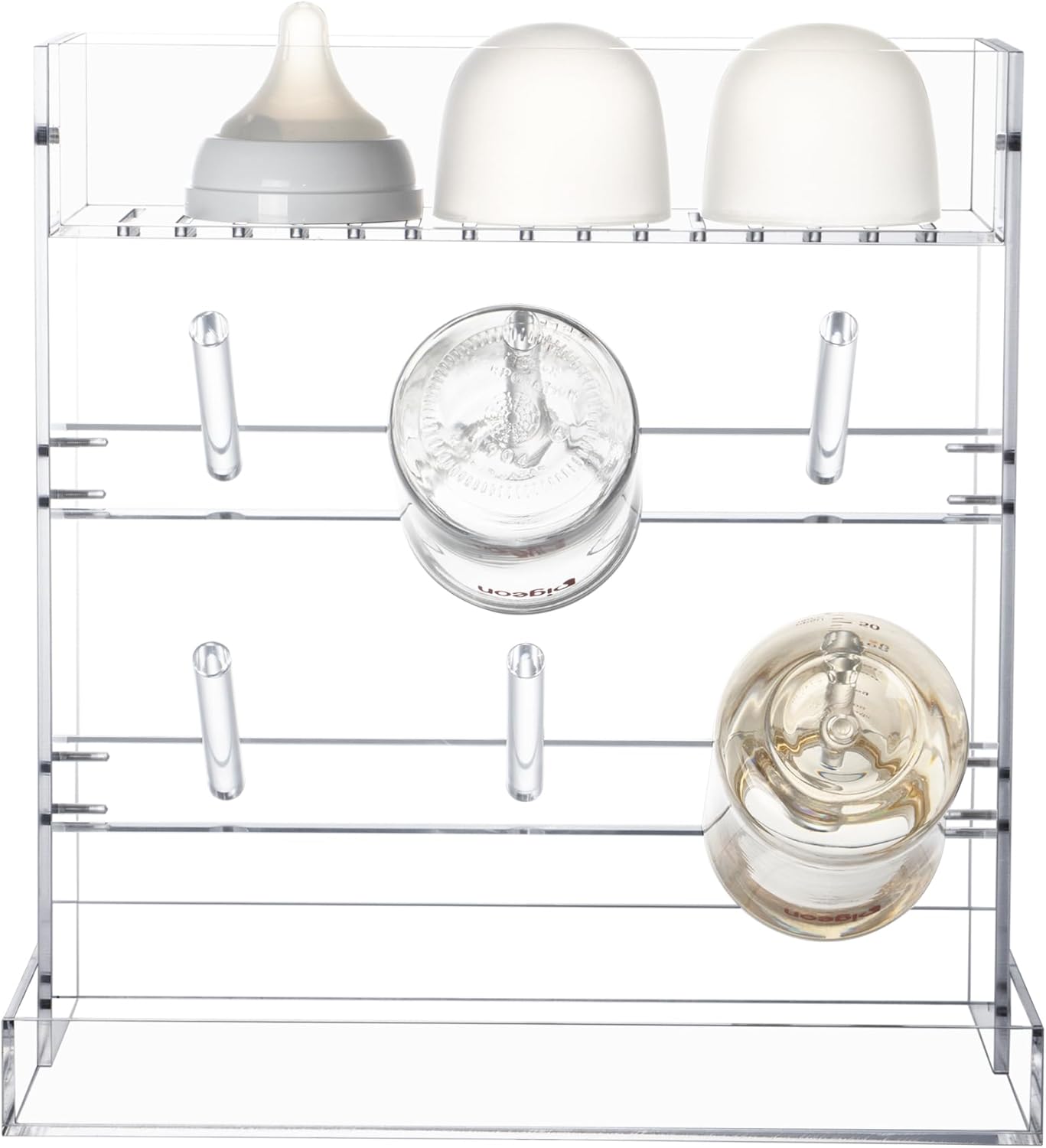 Vertical Baby Bottle Drying Rack, Acrylic Space Saving Baby Bottle Dryer Rack and Baby Accessories Oragnizer for Kitchen Countertop, Quick Drying, Easy Cleanup & Storage, Clear
