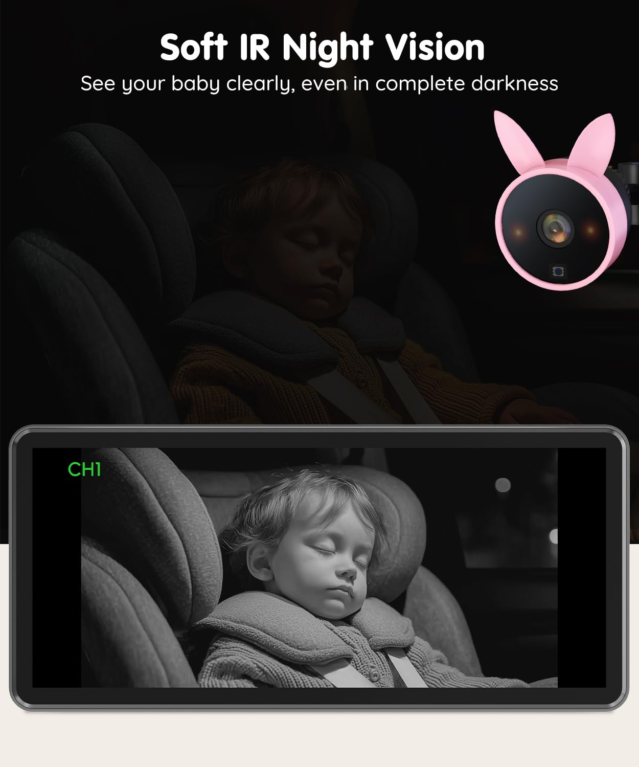 Babyvue BV3PRO 7.2" 1080P HD Dual Camera Car Baby Monitor for 2 Kids, IR Night Vision, Easy Installation, Brightness Adjustment, Car Seat Camera, Ideal Gift for Girls and Pets Monitoring