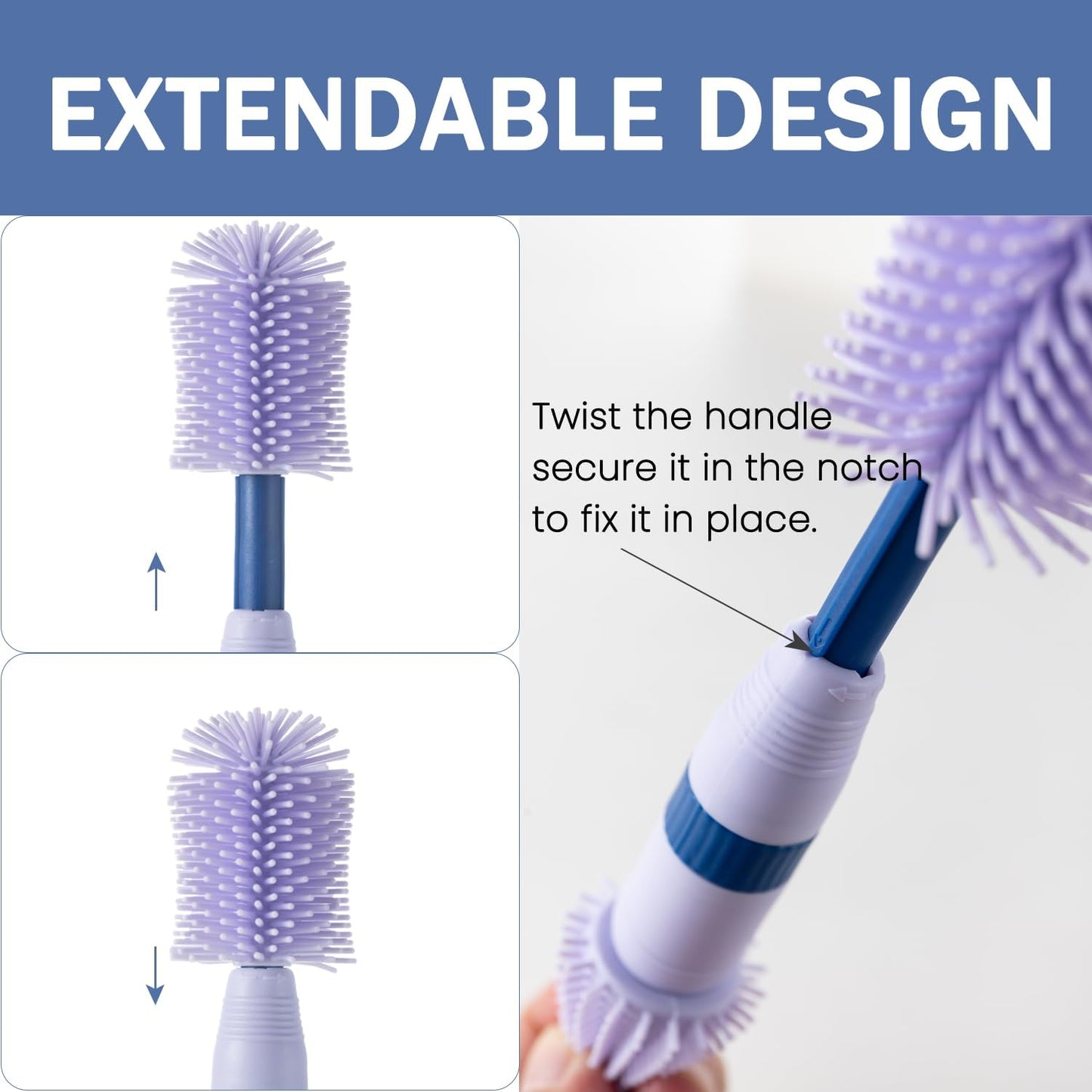 Travel Bottle Brush, 6-in-1 Portable Travel Bottle Cleaner Kit with Small Bottle Brush Built in Drying Rack, Nipple Brush, Straw Brush, Soap Dispenser, for Baby Bottles Under 8 OZ, BPA-Free(Purple)