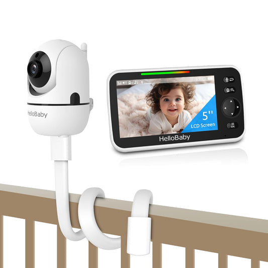 HelloBaby Baby Monitor No WiFi with Mount, 5'' Screen and 30-Hour Battery Life with VOX Mode, Baby Monitor with Camera and Audio, Portable Travel Hello Baby Monitor with Flexible Mount