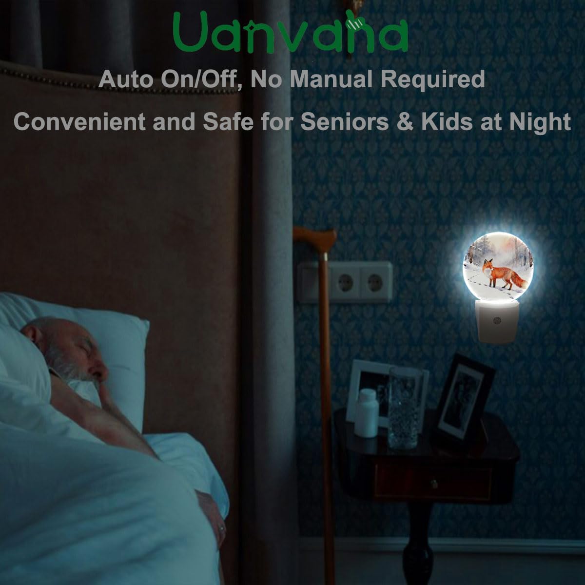 Winter Woods Landscape Night Light Fox in The Snow Dusk to Dawn Plug-in Nightlight Auto Sensor for Bedroom Bathroom Hallway Living Room