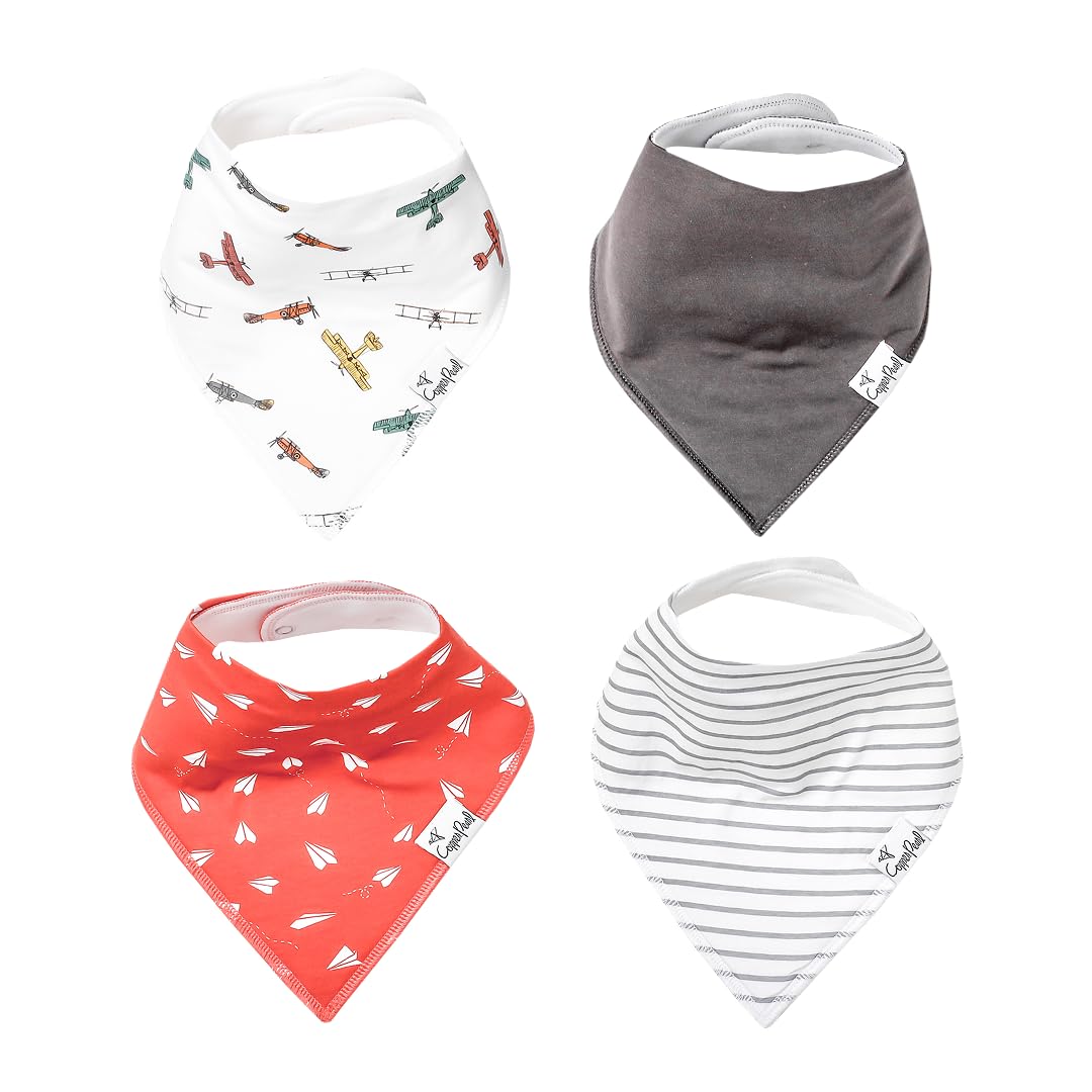 Copper Pearl 4 Pack Soft Cotton Baby Bibs for Drooling and Teething, Absorbent Drool Bibs for Baby Girl and Boy, Adjustable to Fit Newborns to Toddlers, Tons of Styles (Ace)