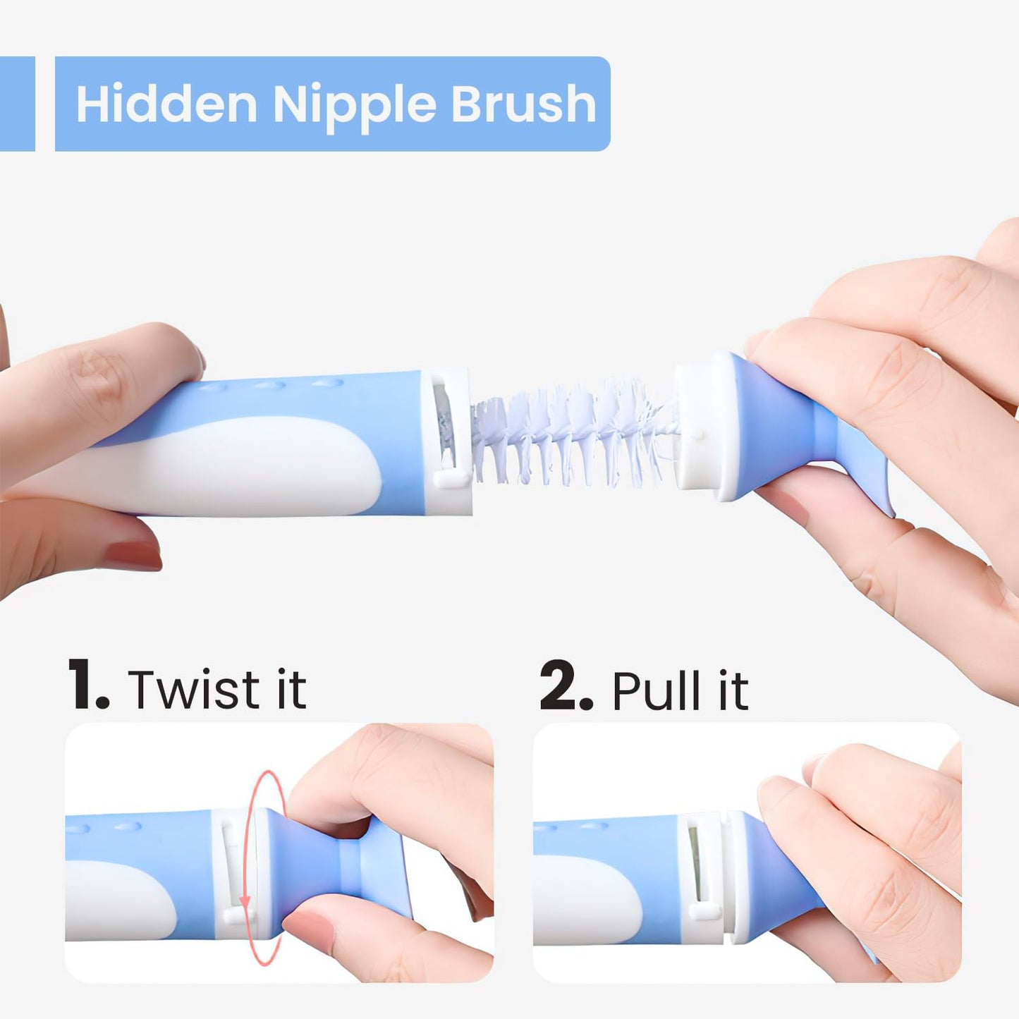 4-in-1 Baby Bottle Brush Set - Including Brushes for Bottles, Straws, Caps, & Nipples - BPA-Free (Grey)