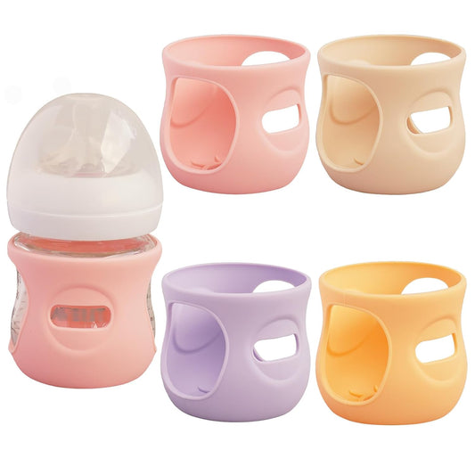 4 Pack Silicone Sleeves for Avent Natural Glass Baby Bottles, Anti Breakage Bottle Holder, Compatible with Philips Avent Glass Natural Baby Bottles (Apricot+Pink+Purple+Orange, 4 OZ)