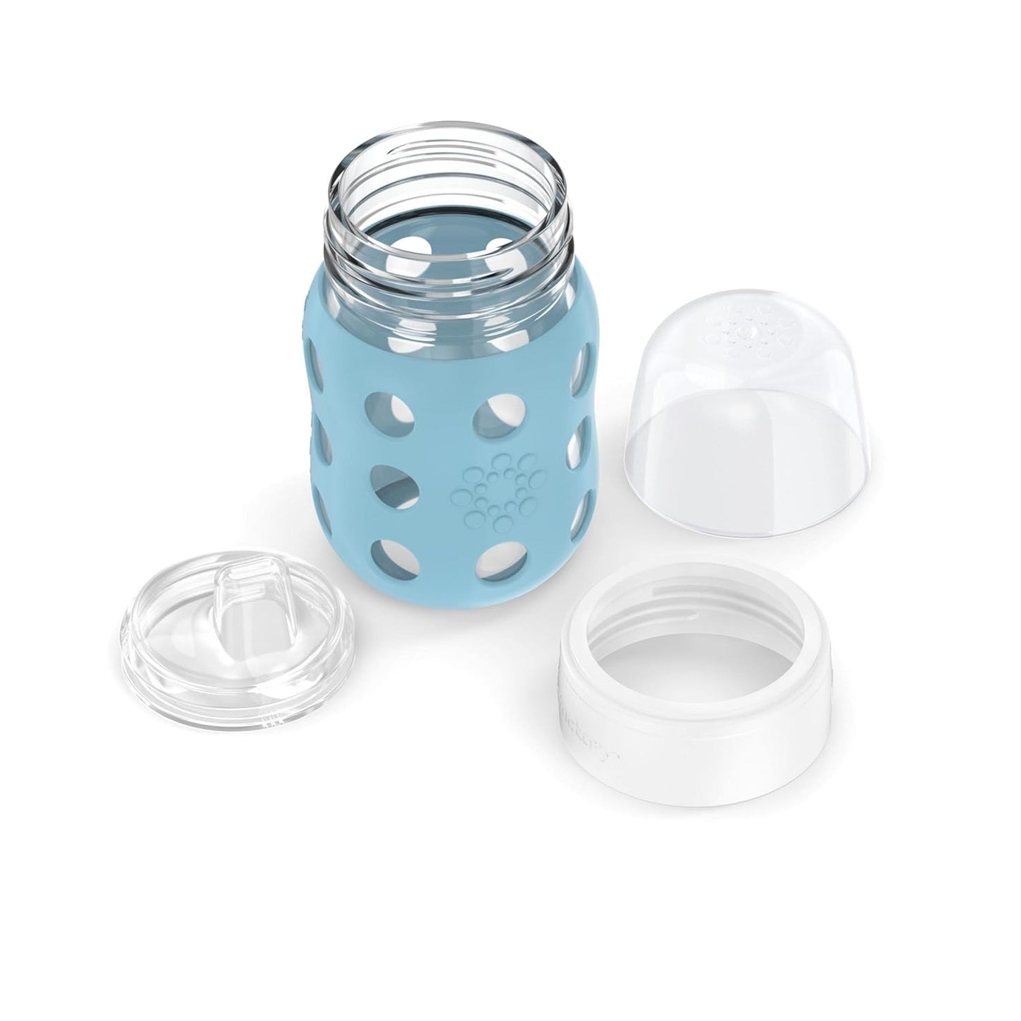 Lifefactory 8-Ounce Wide Neck Glass Baby Bottle with Protective Silicone Sleeve and Sippy Spout, Denim (LG2251WDE4)