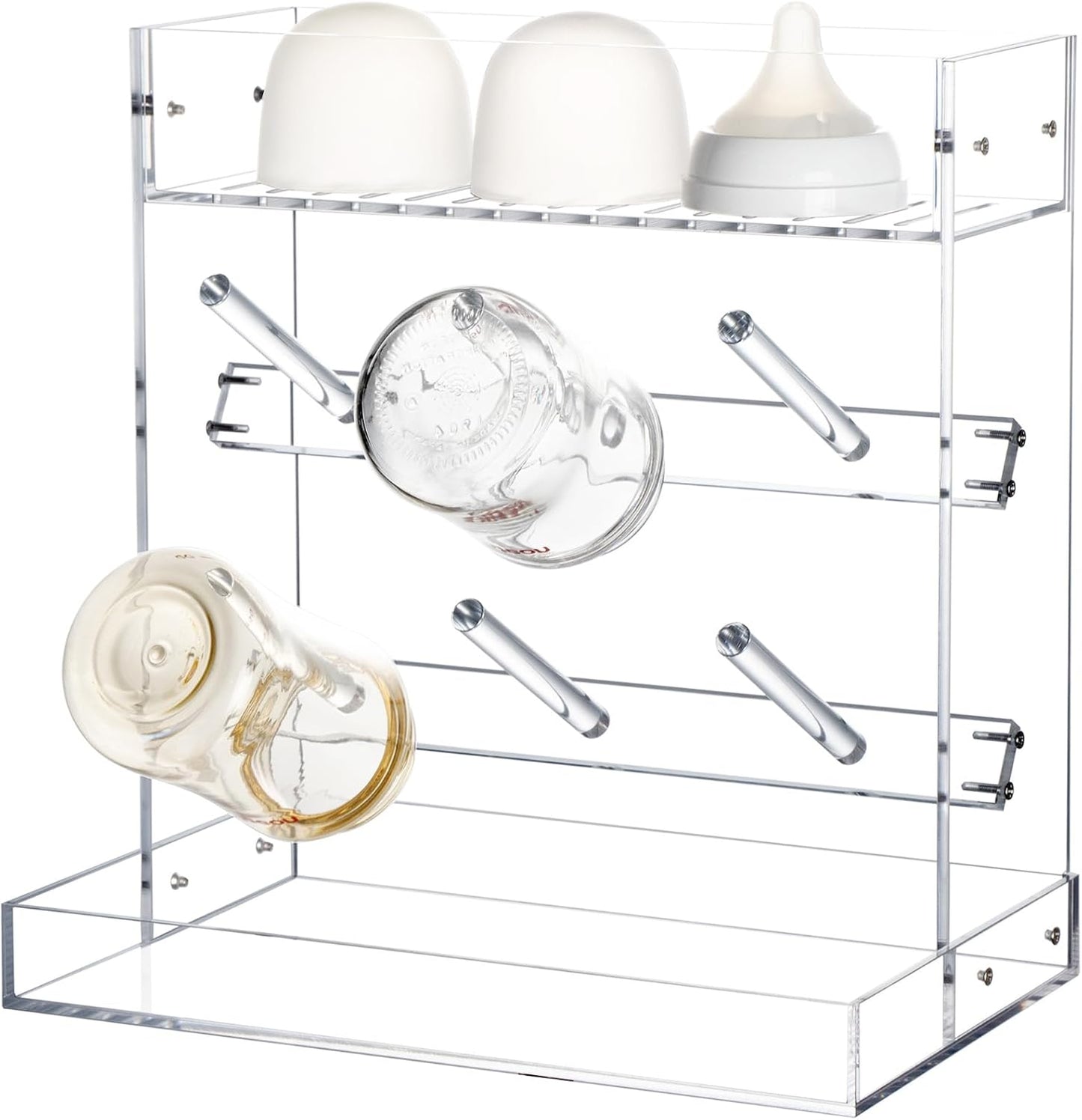 Vertical Baby Bottle Drying Rack, Acrylic Space Saving Baby Bottle Dryer Rack and Baby Accessories Oragnizer for Kitchen Countertop, Quick Drying, Easy Cleanup & Storage, Clear