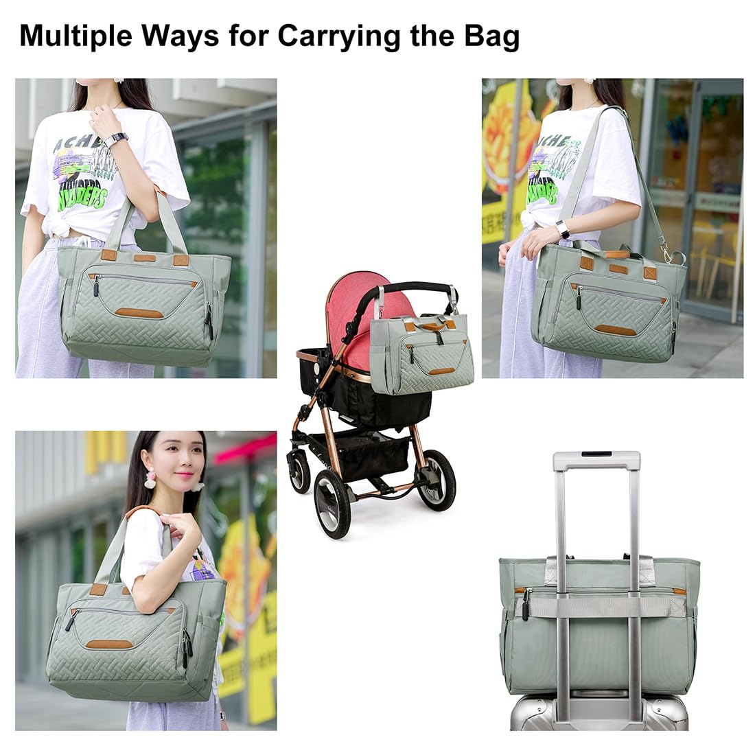 Diaper Bag Tote, Large Tote Diaper Bag with 16" Laptop Compartment, Baby Bag with Insulated Pocket for Mam and Dad, Ideal for Travel, Work (Morandi Grey)