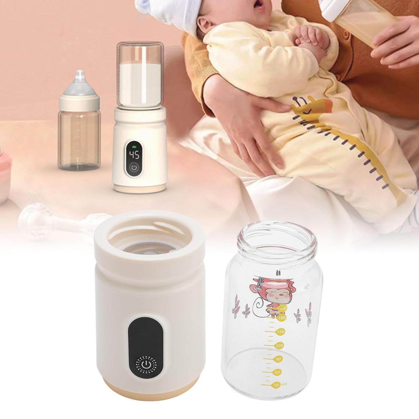 Portable Milk Warmer for Travel,6000mAh Battery Powered Portable Milk Warmer,Fast Heating & Constant Temperature Baby Bottle Warmer