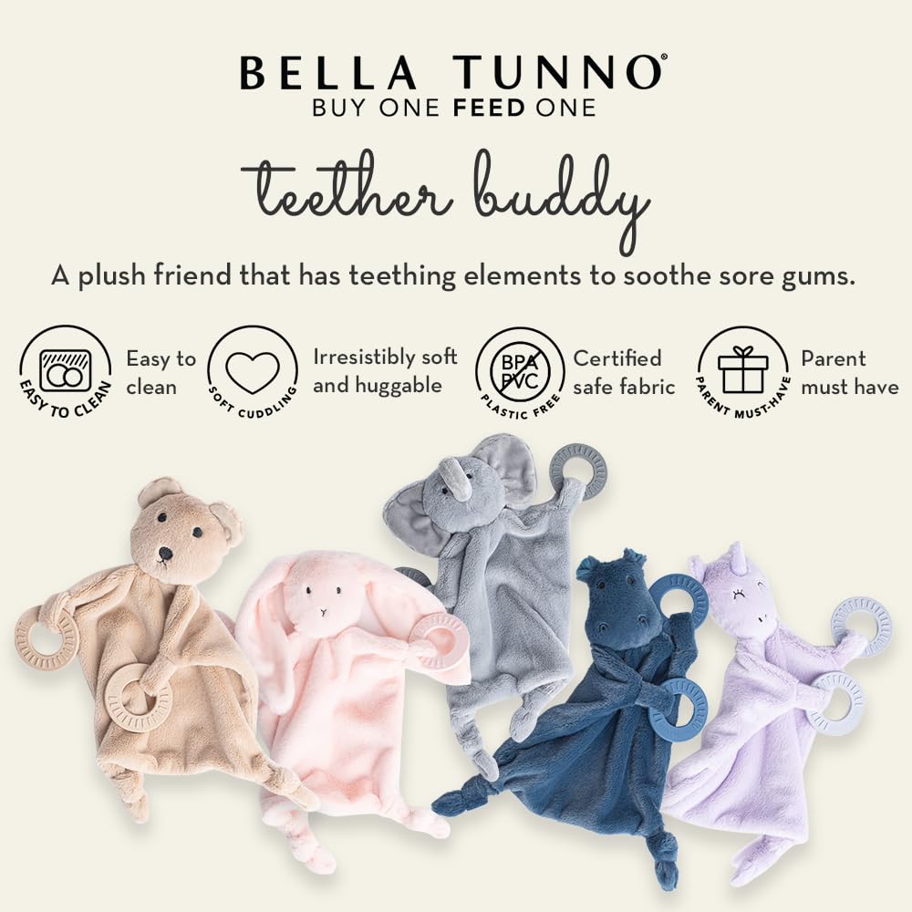 Baby Teether & Plush Lovey by Bella Tunno, Silicone Teether with Animal Snuggle Toy & Sensory Rattle, Teething Relief for Babies 0-6 Months, 6-12 Months, Elephant